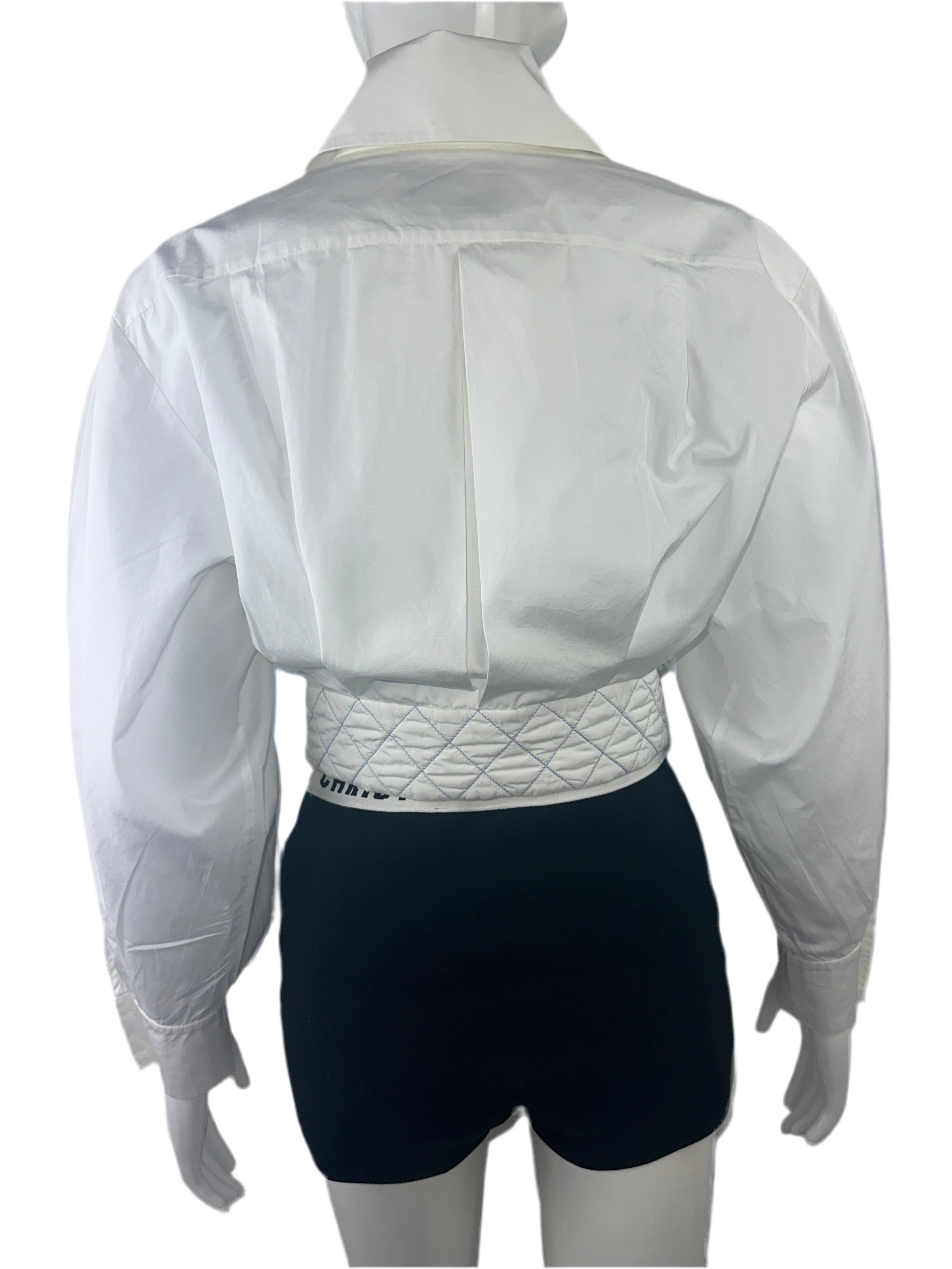 Chanel white blouse, puffed sleeves, belted at waist - size 34