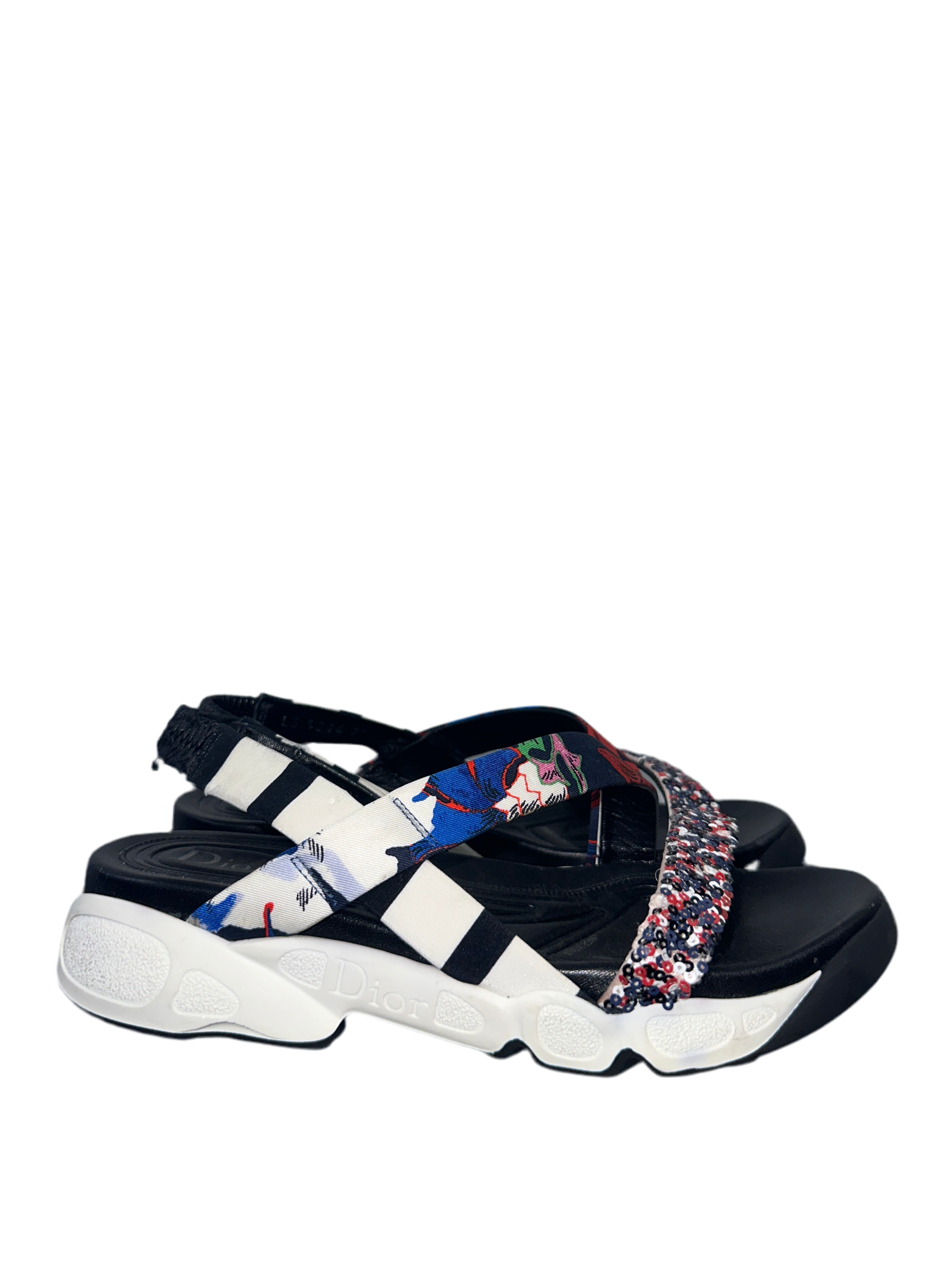 Dior multicolor print canvas and sequin trio fusion slingback - size 37