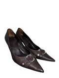 Vintage Dior dark brown leather pump with silver C and D details - size 35.5