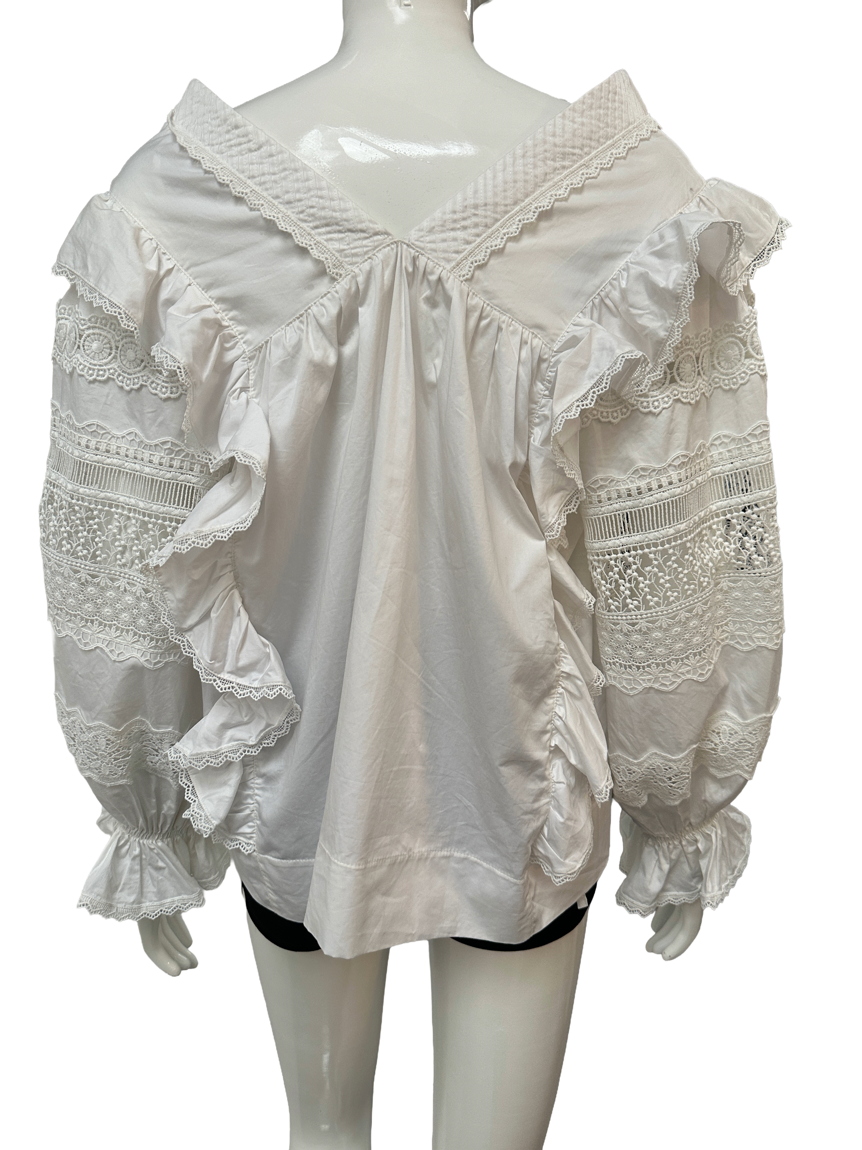 Lug Von Siga white lace ruffled cotton blouse - size 44