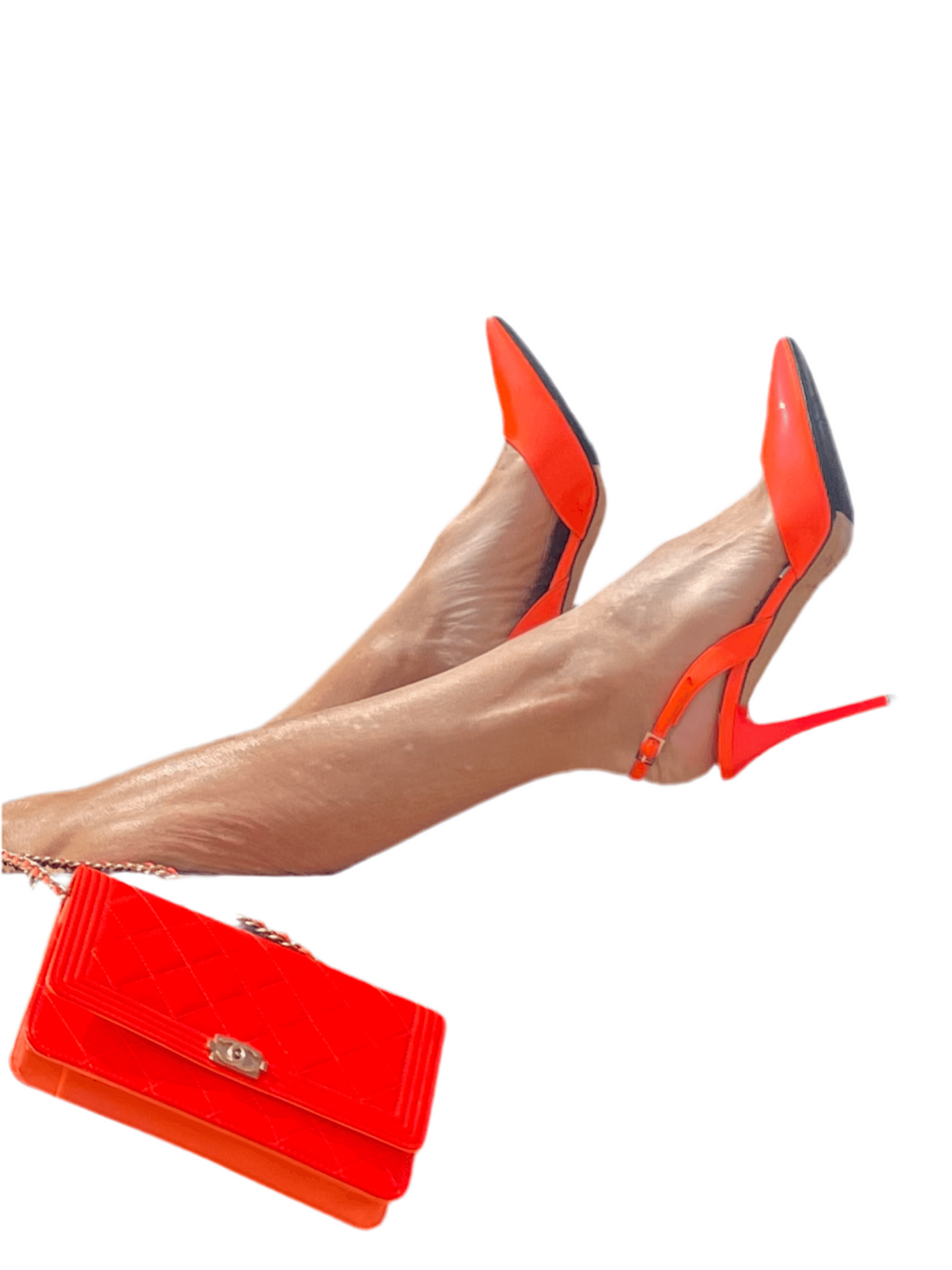 Jimmy Choo orange neon patent Tilly pointed toe slingback sandals - size 36