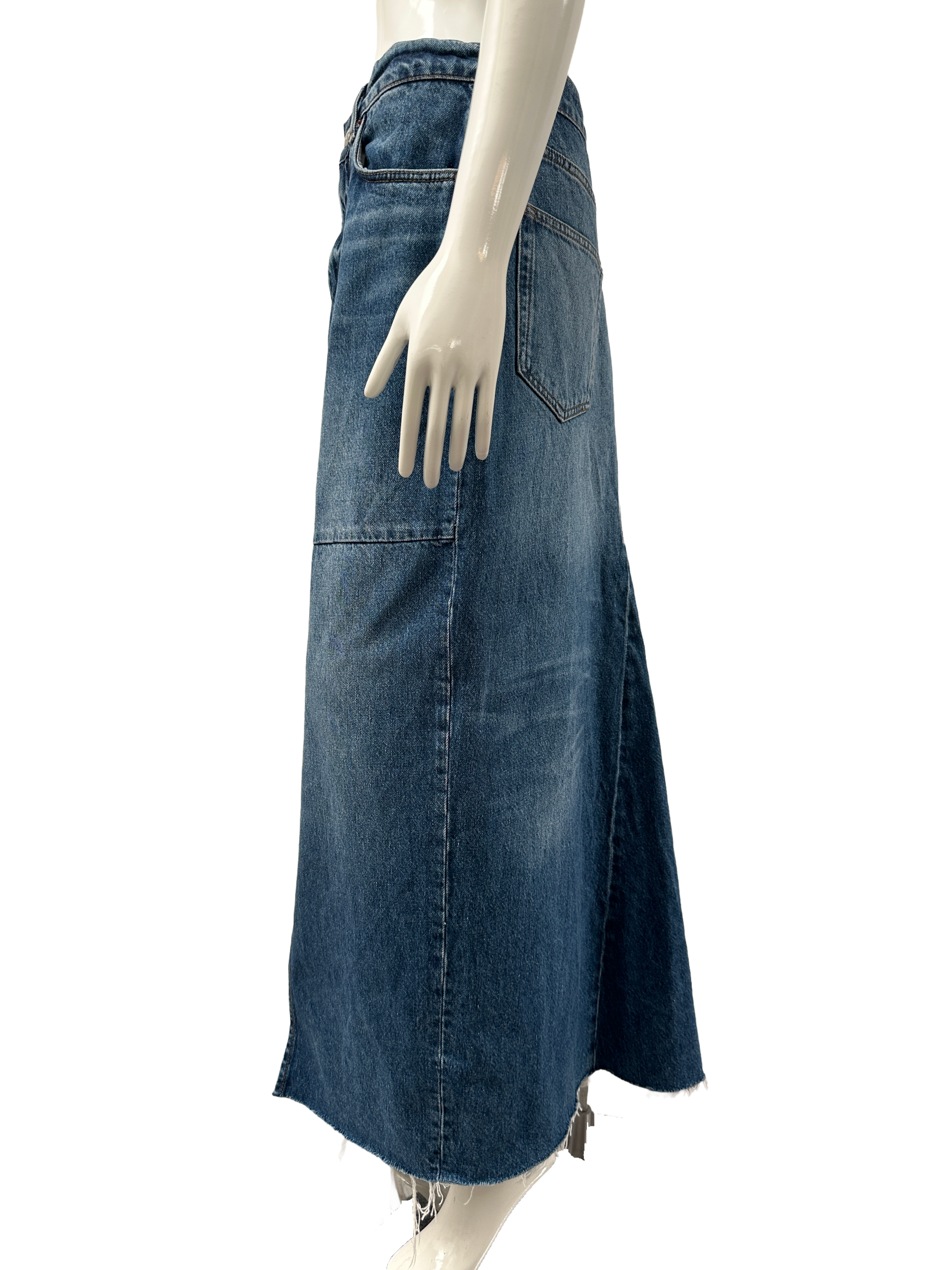 Reformation blue denim midi skirt with front split - size 28