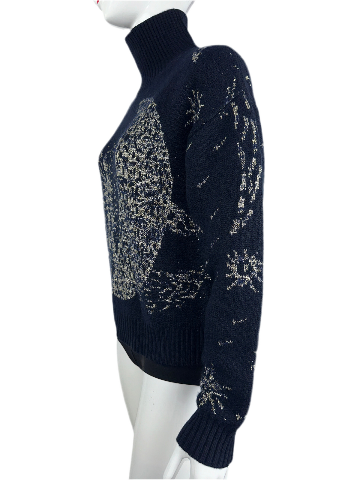 Dior navy blue roll-up pullover with gold motifs - size 36