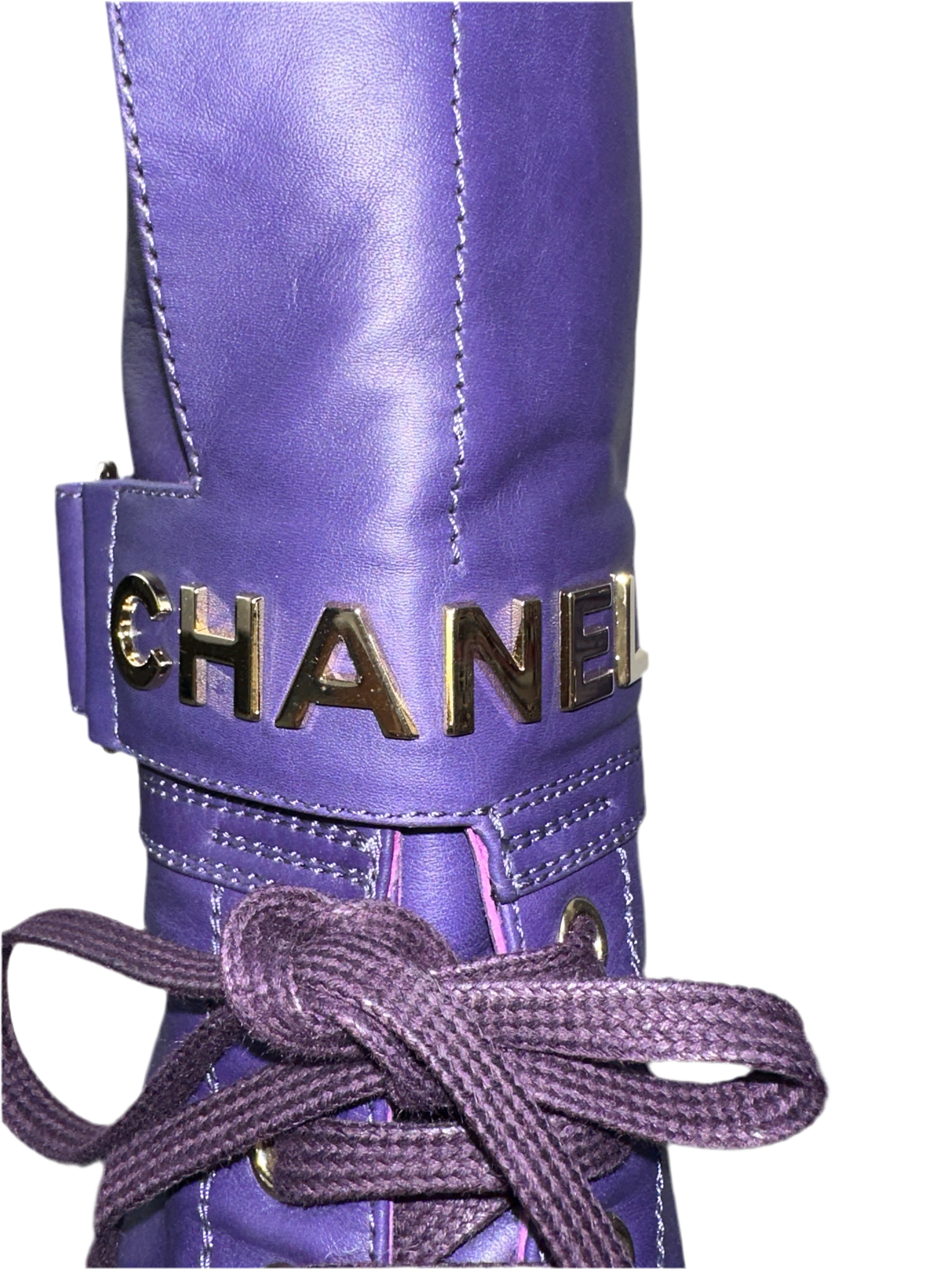 Chanel Fall winter 2022/2023 purple lace up boots - size 36.5