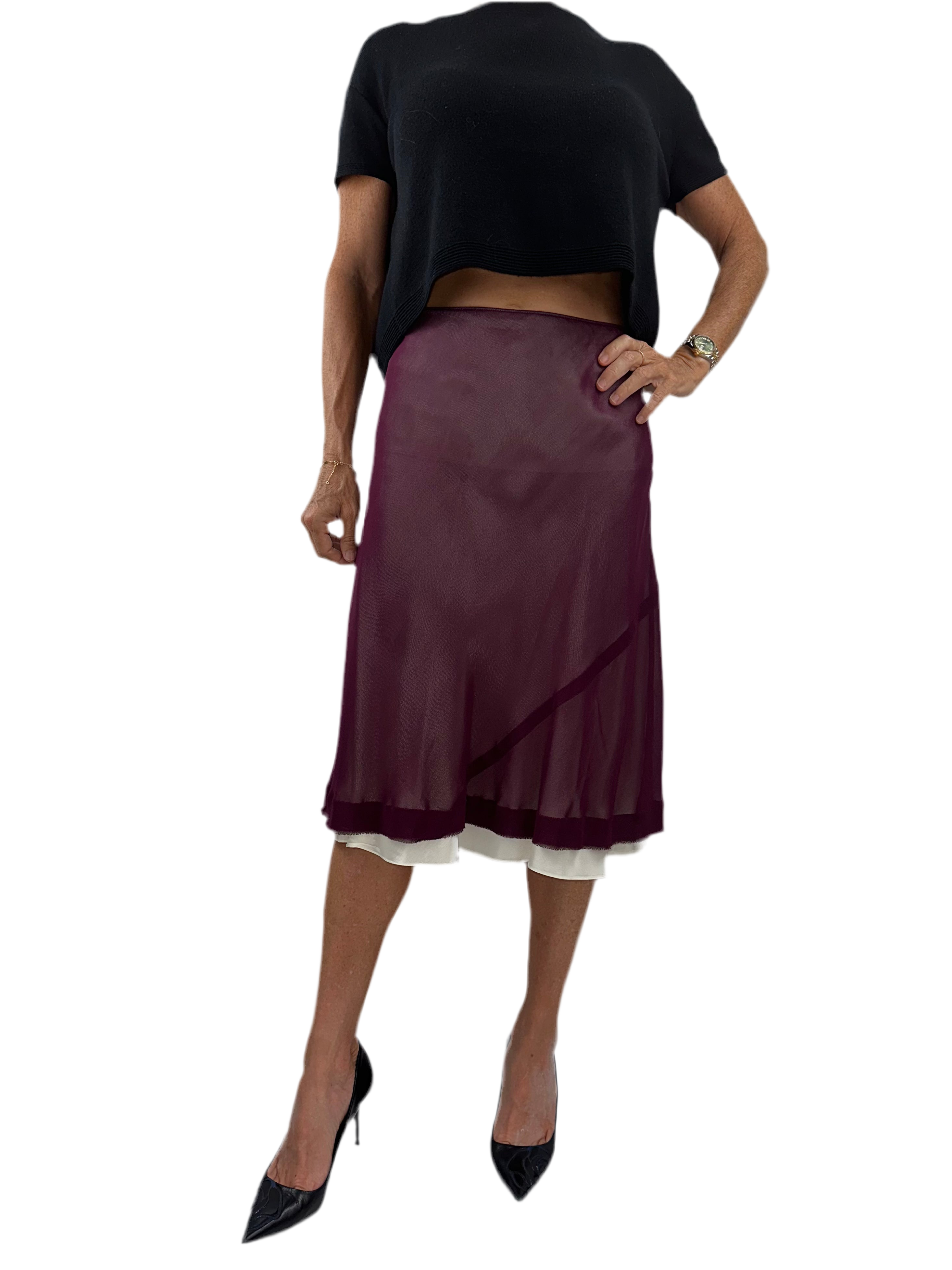 Louis Vuitton Purple chiffon flared skirt with cream lining - size 38