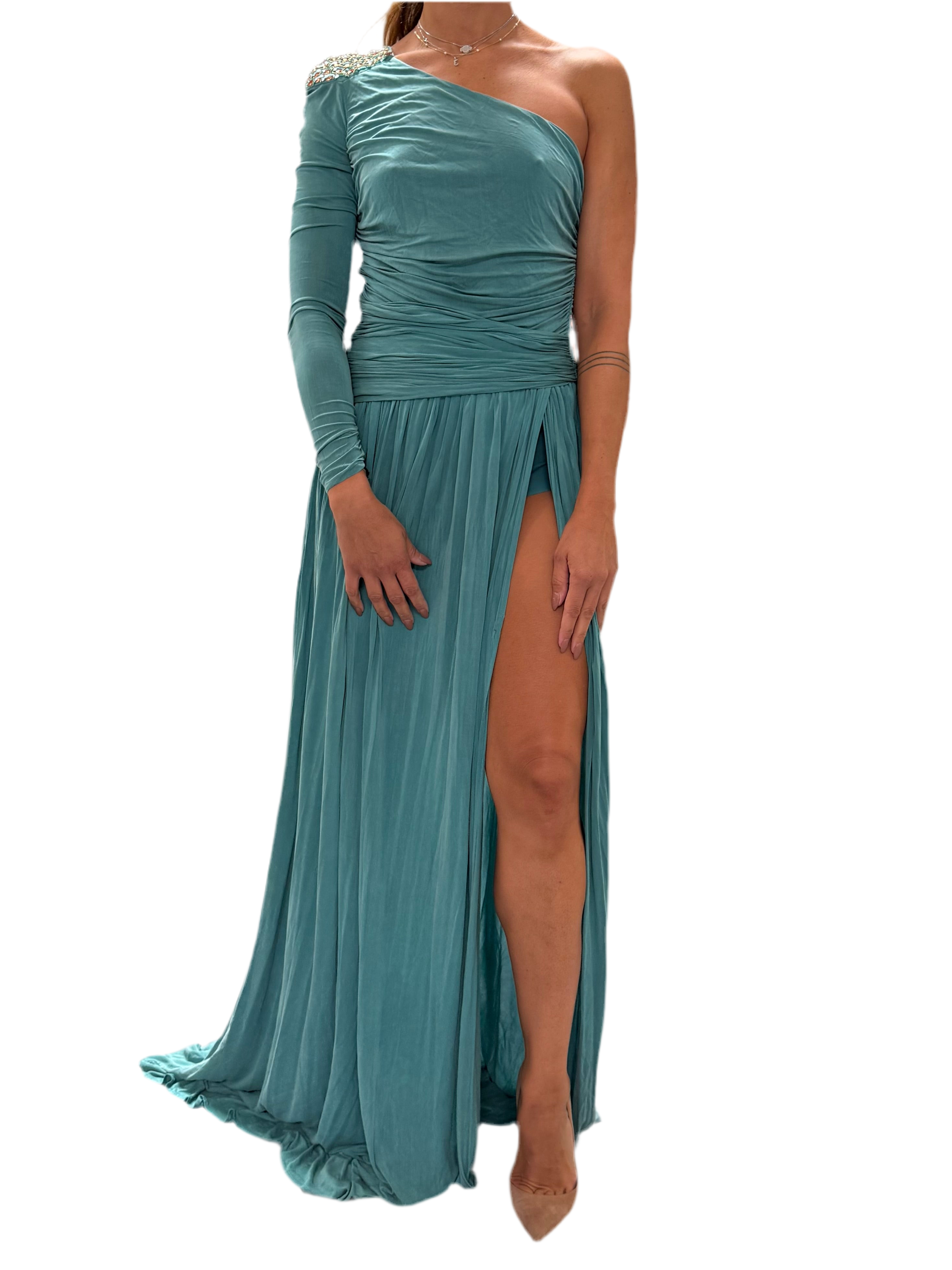 Elisabetta Franchi one shoulder red carpet dress green - size 40IT