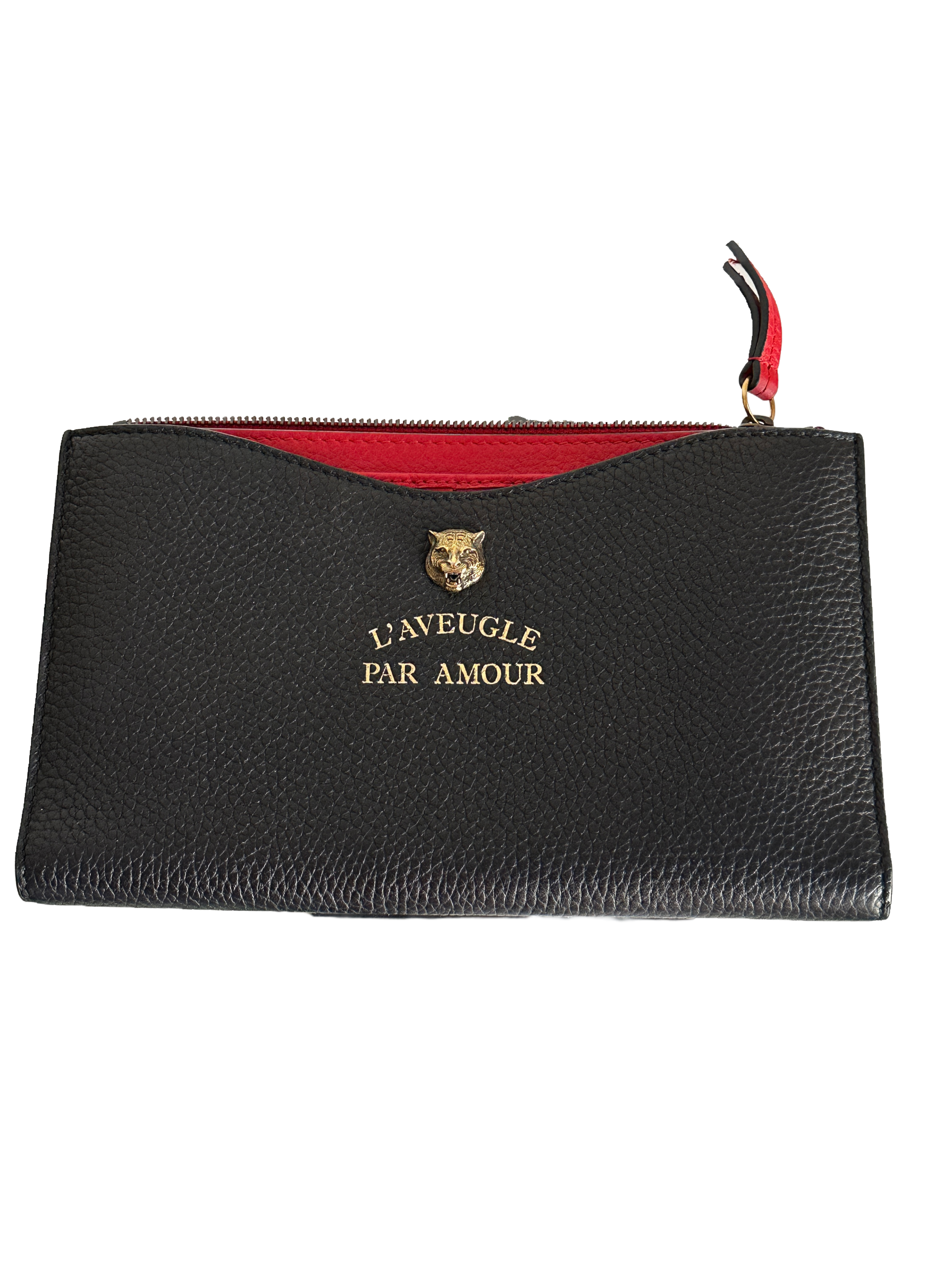 Gucci black and red animalier travel document case