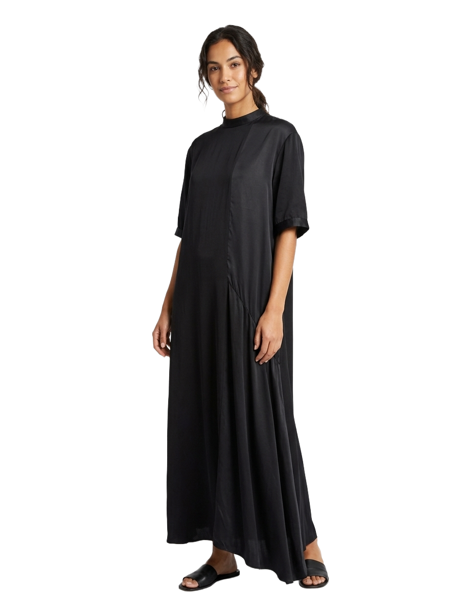Raey black minimal fluid midi dress in cupro - size 38