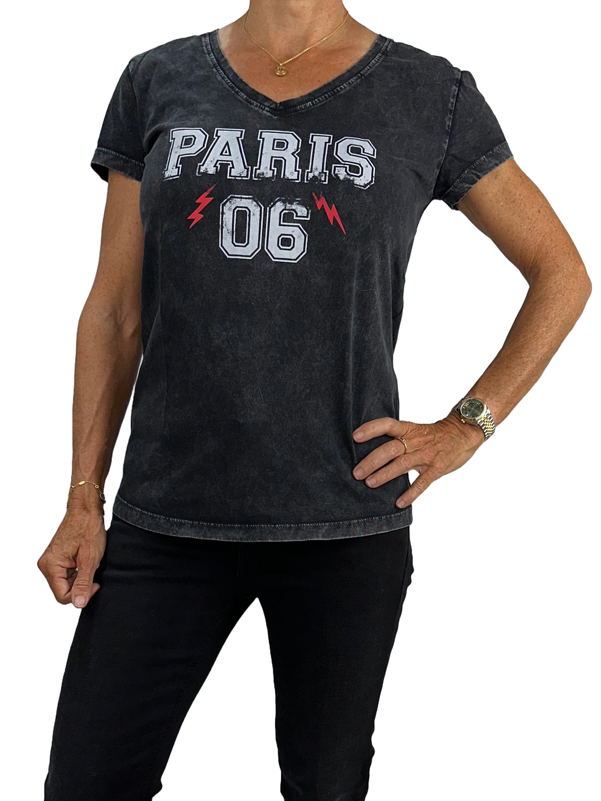 IKKS black tee shirt with inscription "Paris 06" - size 34