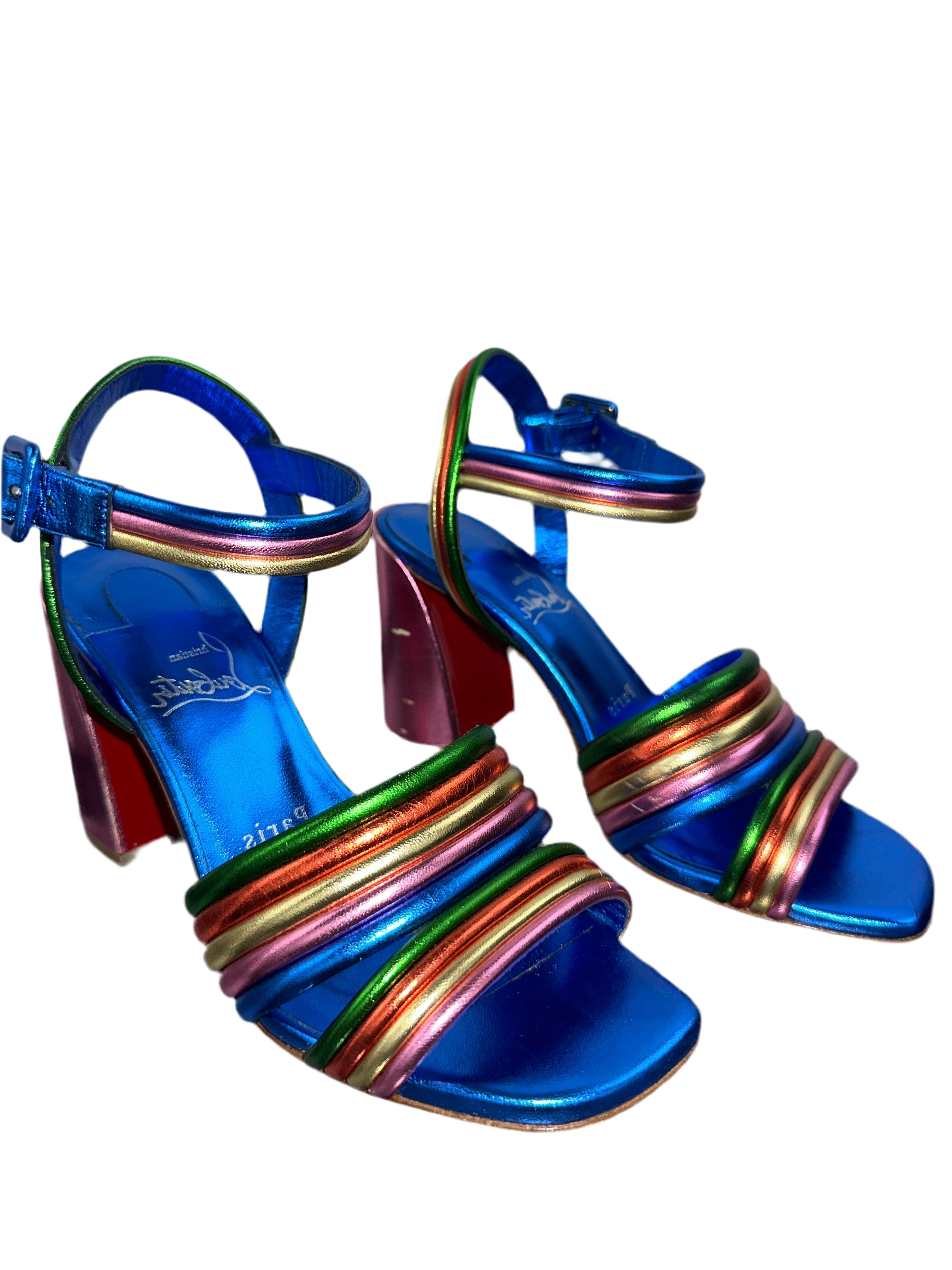 Louboutin Manola 85 Kid Laminato sandals in multicolor metallic leather - size 36