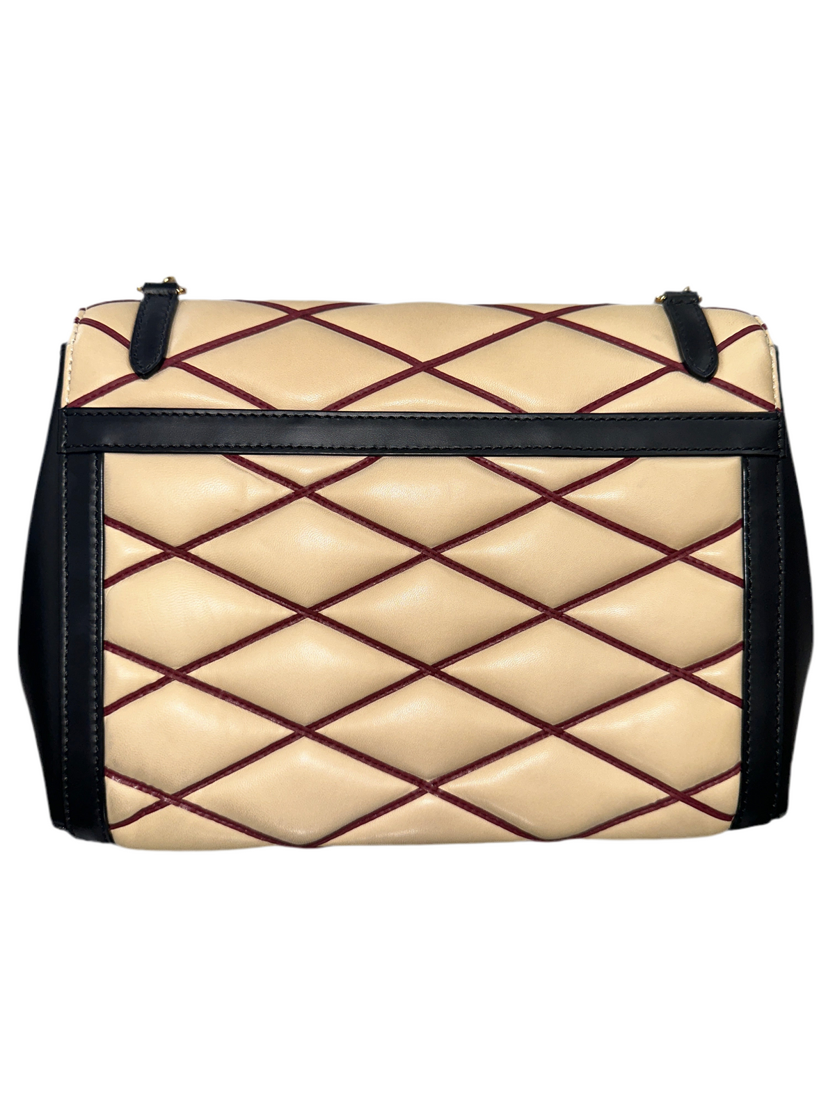 Louis Vuitton beige & black flap malletage bag with red lines