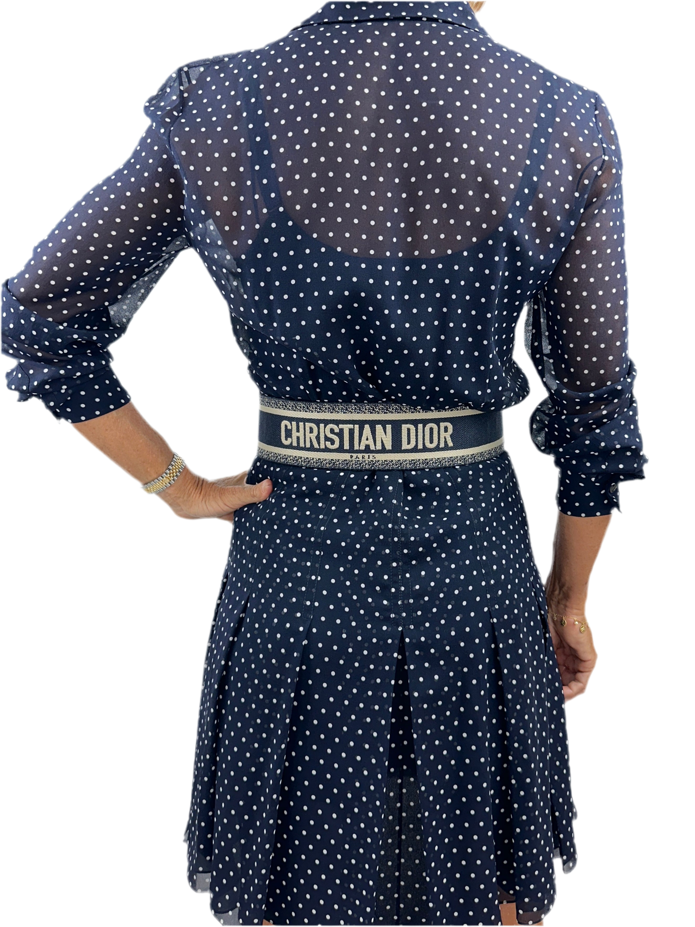 Dior blue/beige logo embroidered canvas and black leather Saddle belt small