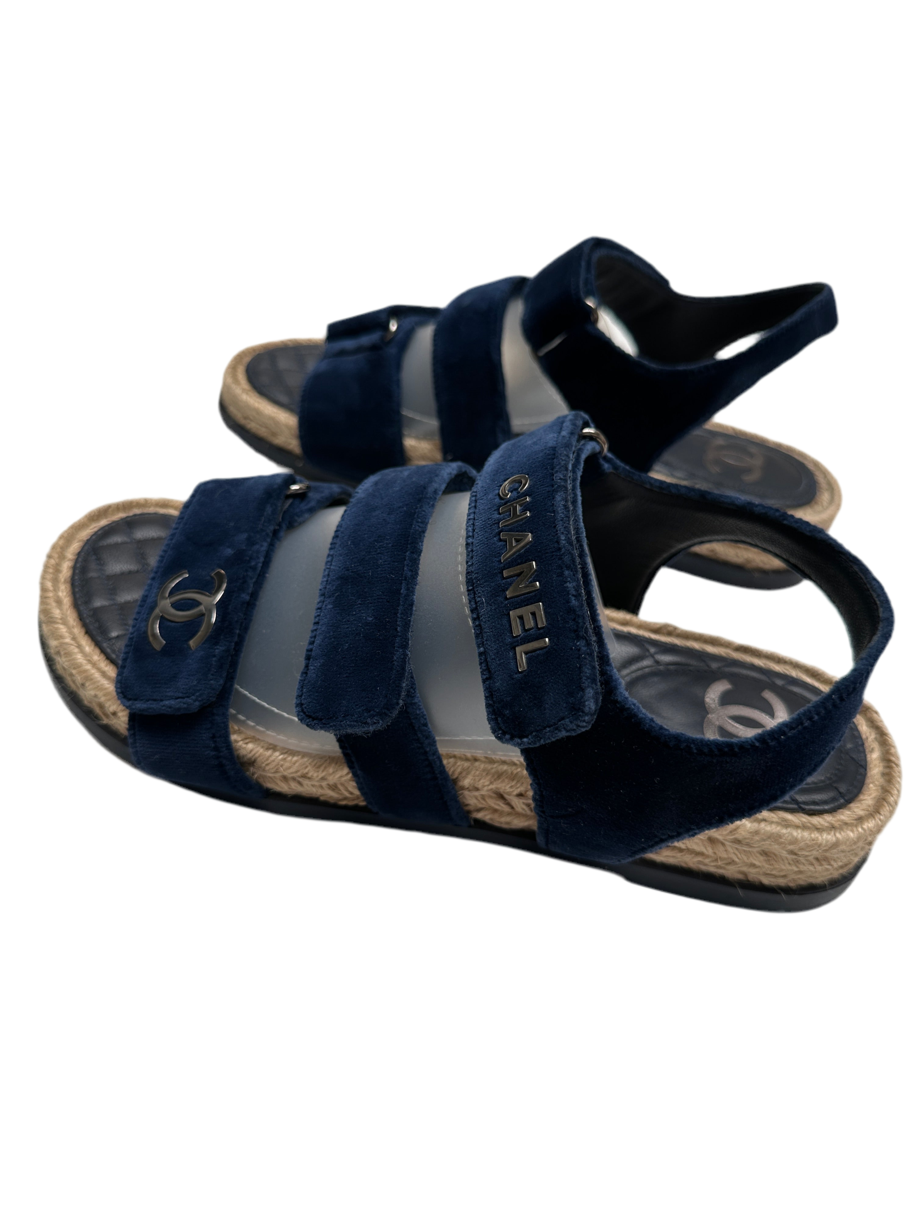 Chanel midnight blue velvet sandal - size 40