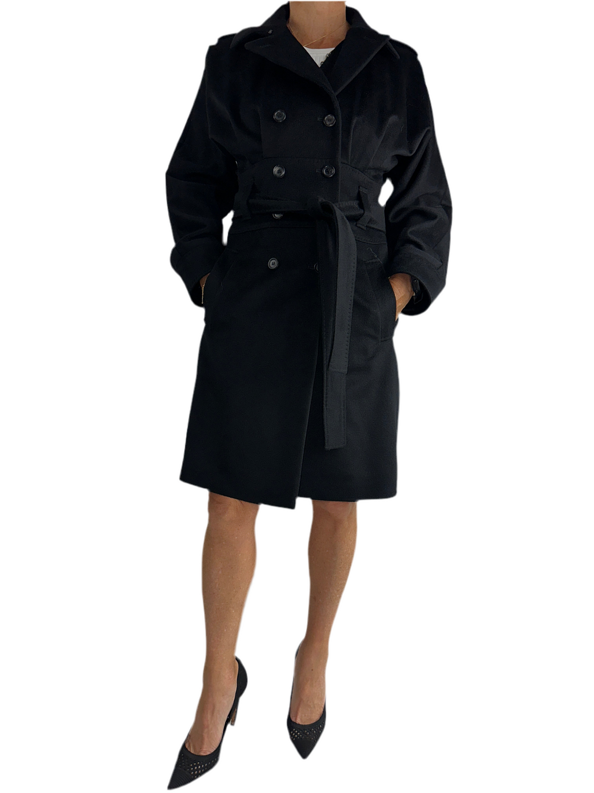 Hugo Boss long black belted coat - size 34