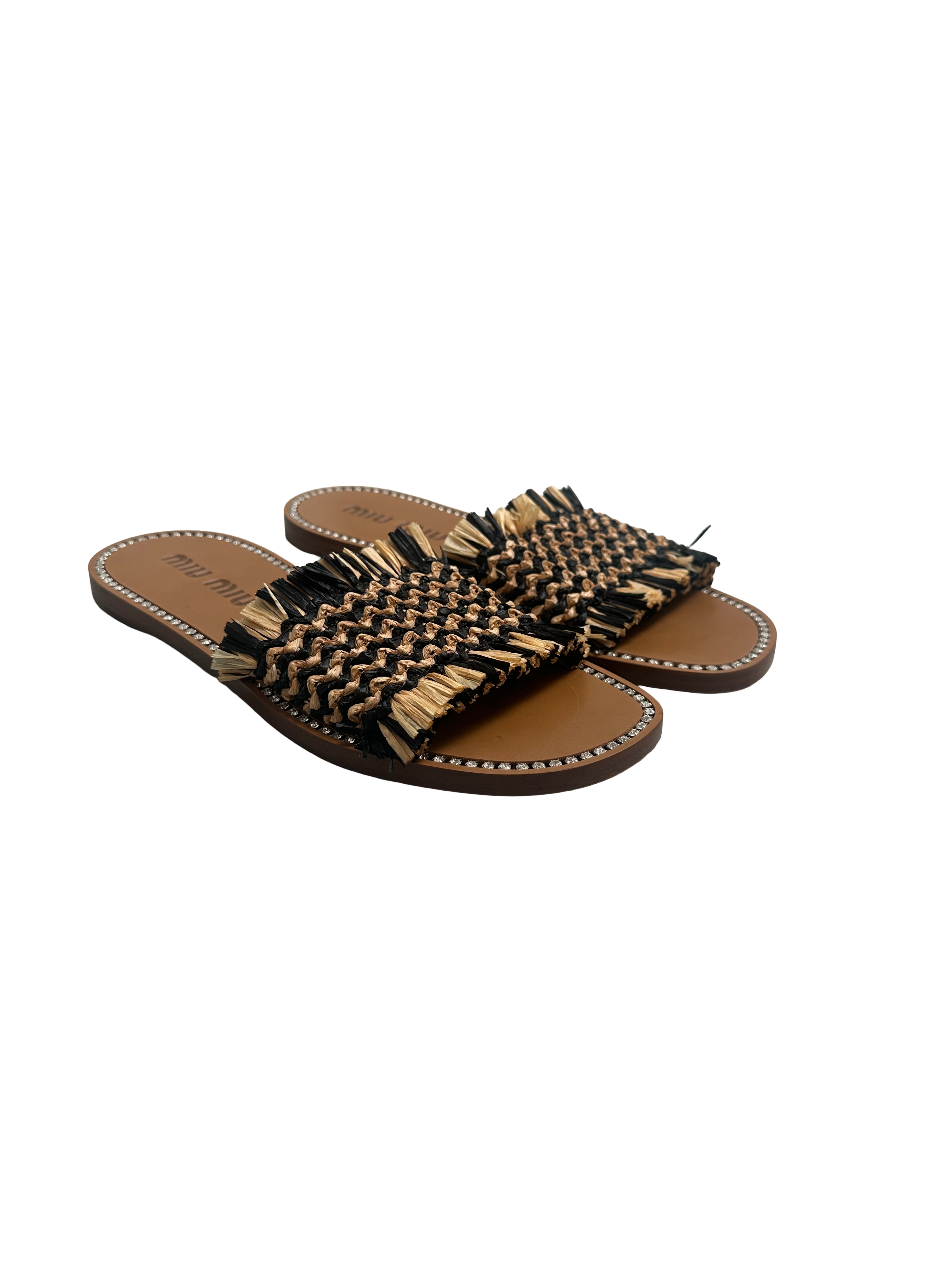 Miu Miu raphia embellish crystal slip - size 39