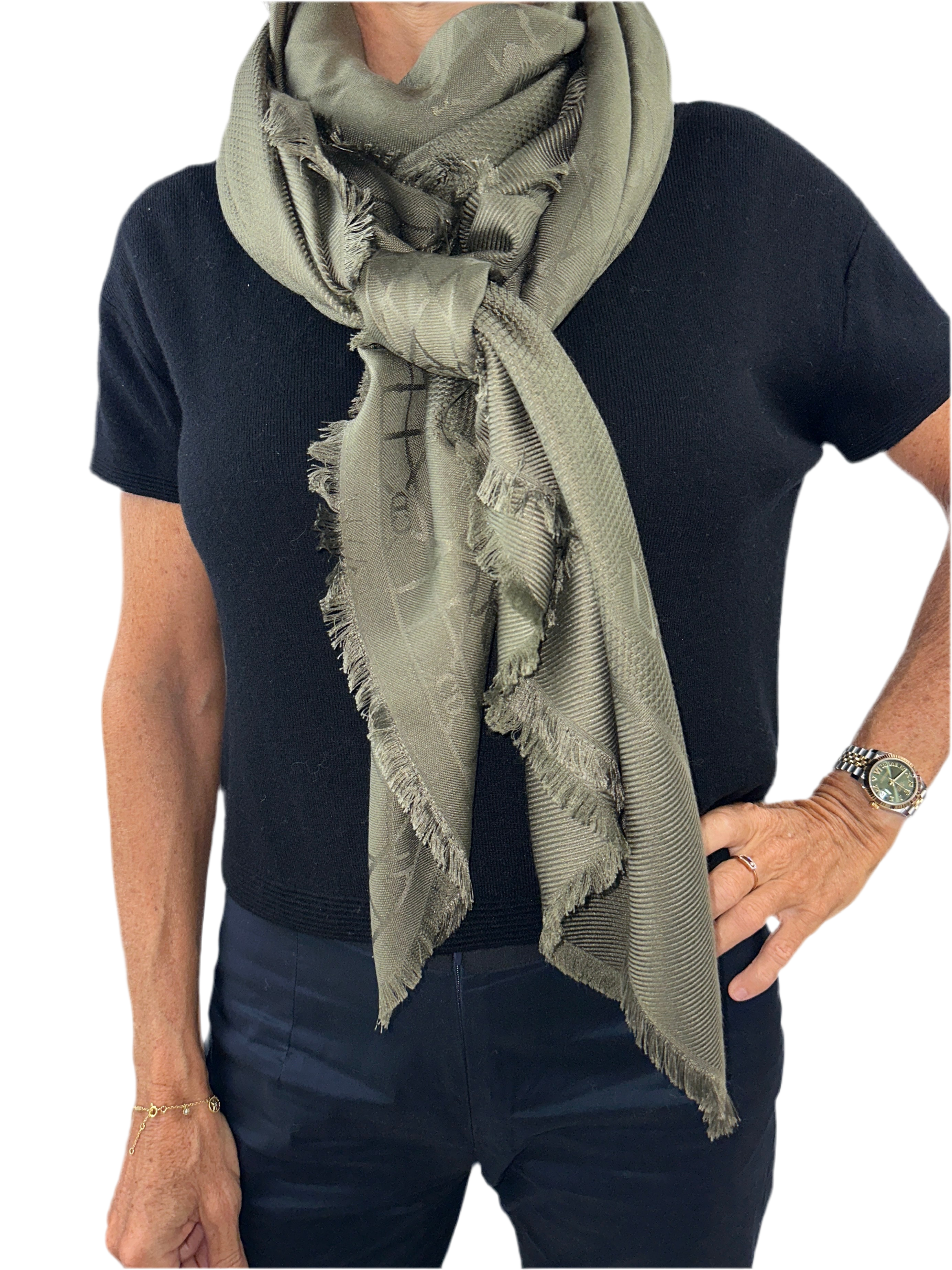 Dior shawl muffler canage silk wool women's kaki