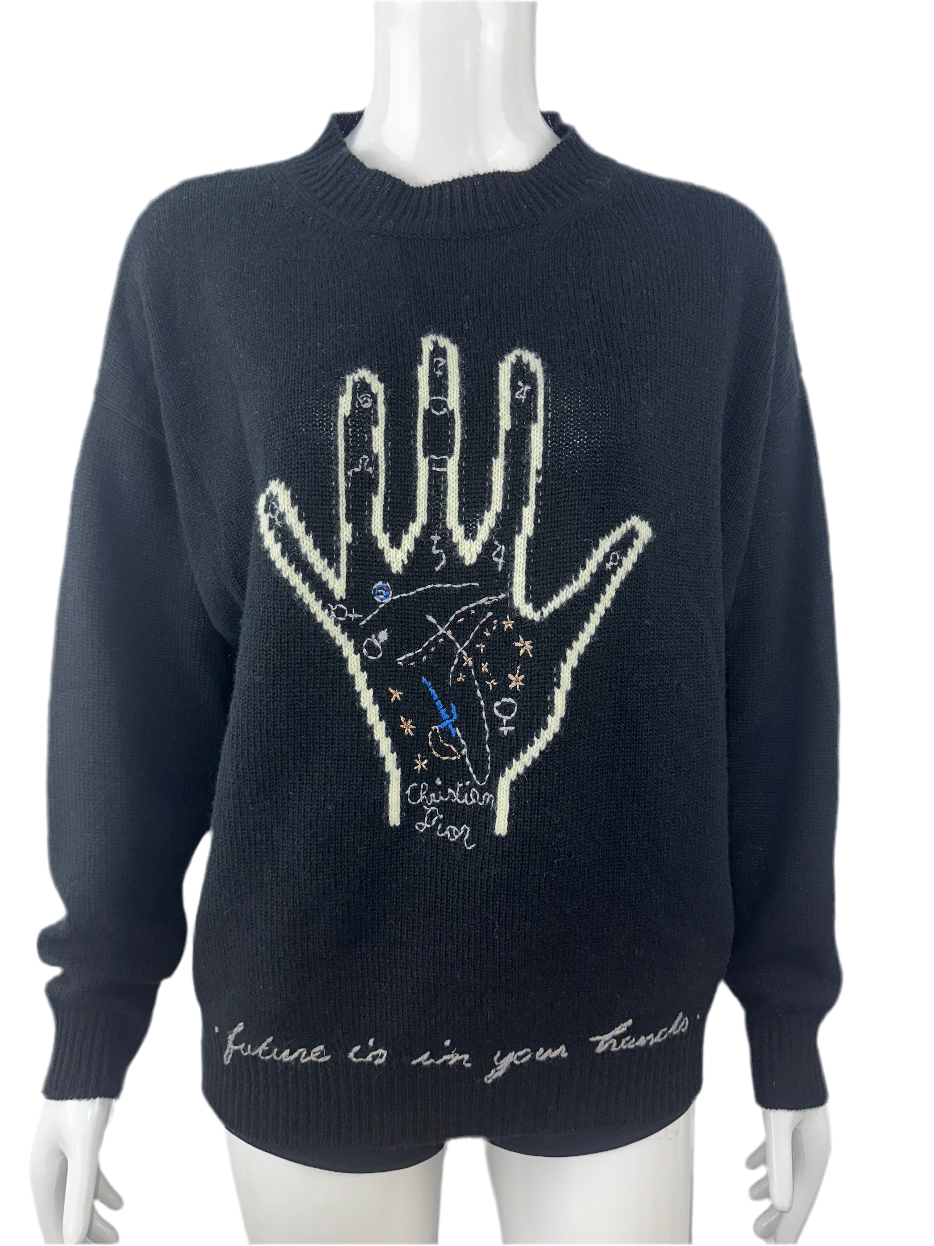 Dior black sweater with white embroidered hand - size 36