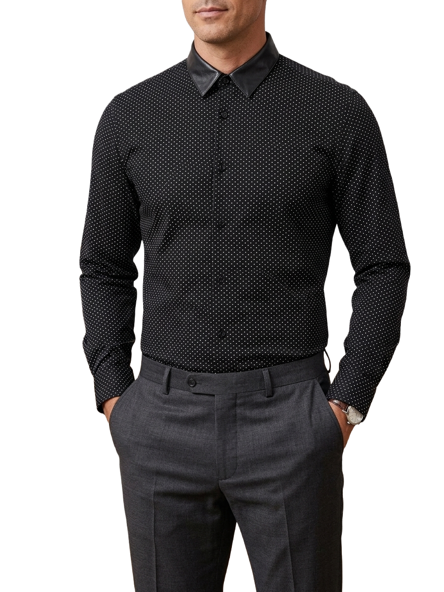 The Kooples black polka dot shirt with leather collar - size M