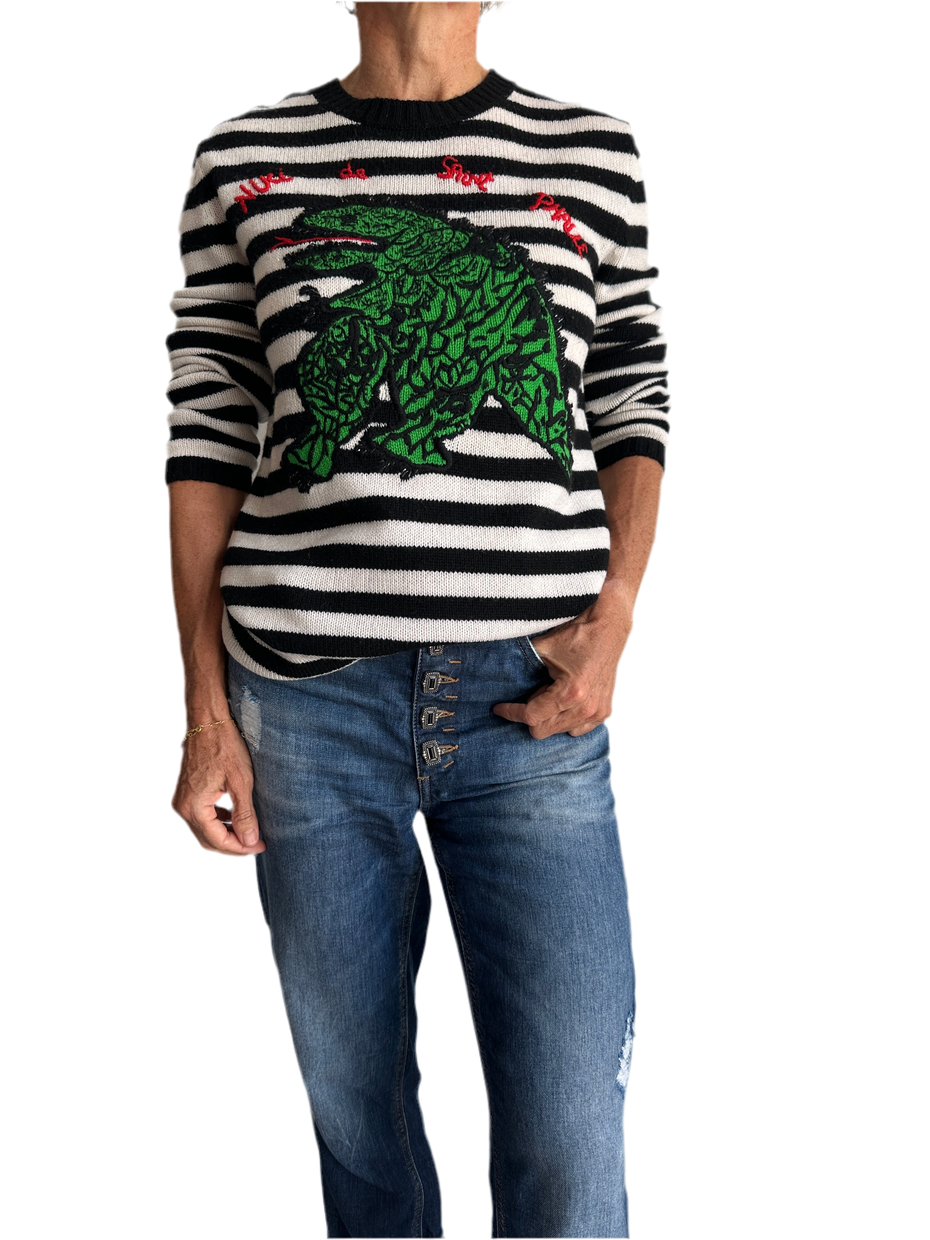 Dior black and white striped sweater with dragon on front - size 34