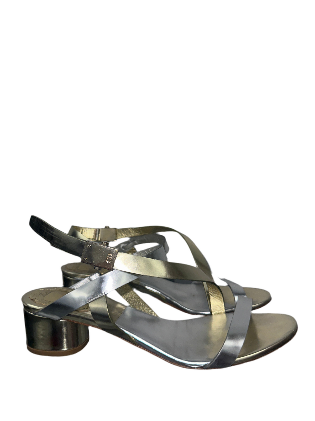 Dior gold & silver metallic leather sandals - size 36