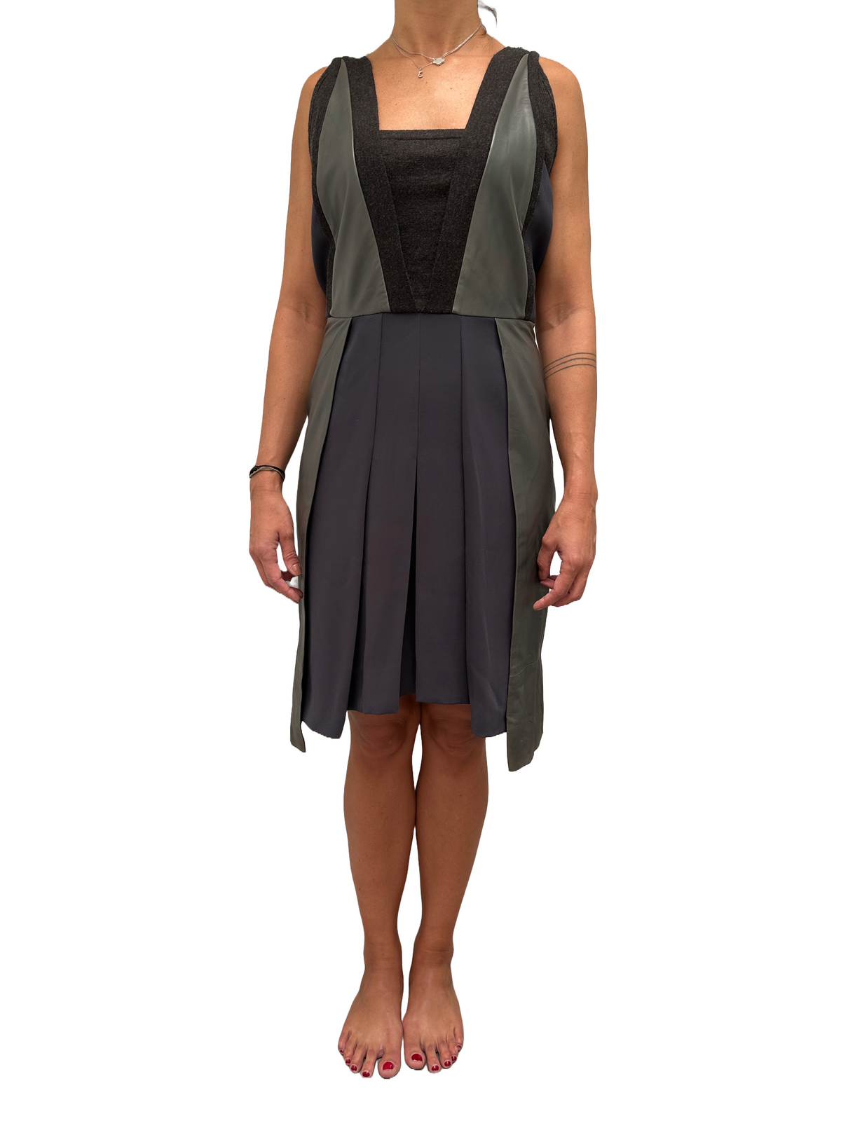 SportMax grey dress with leather details - size 40