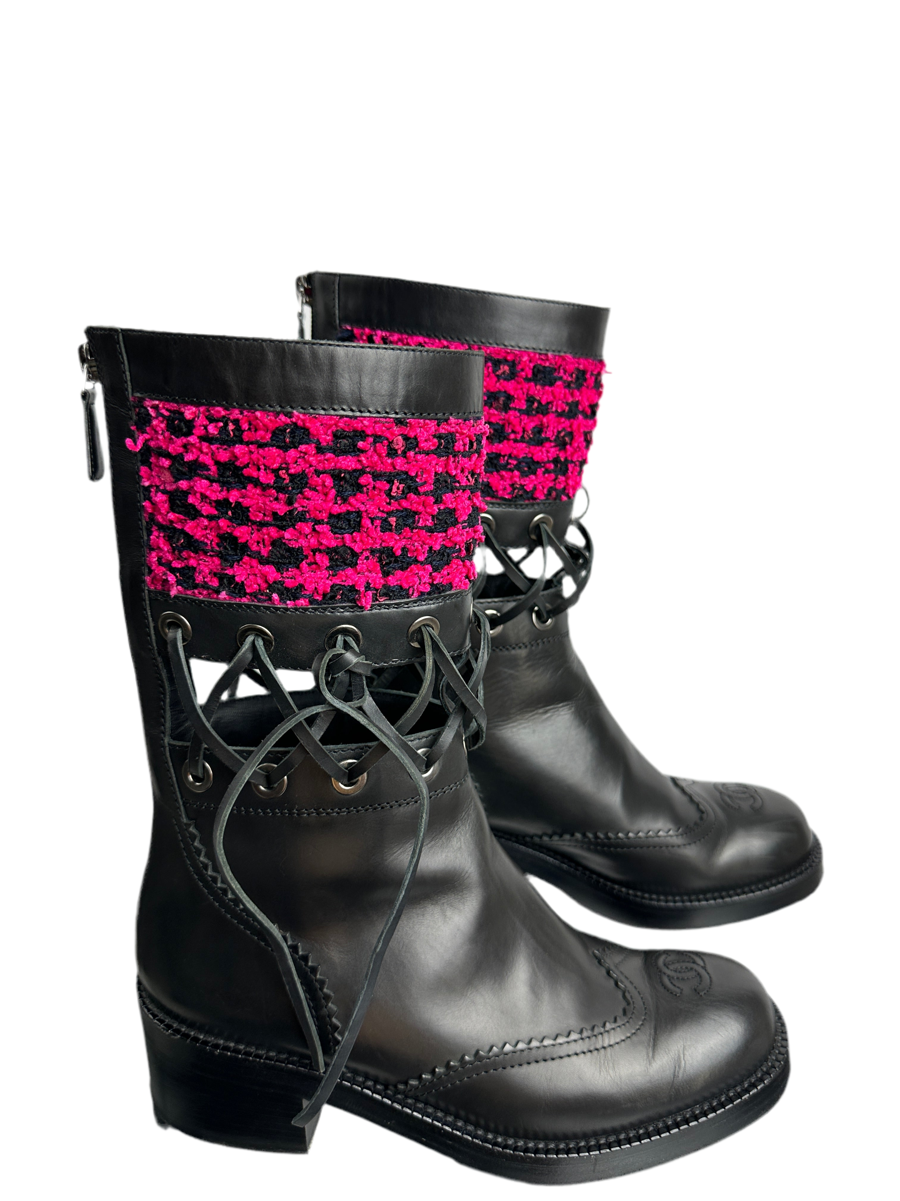 Chanel short boots black and fushia - size 37