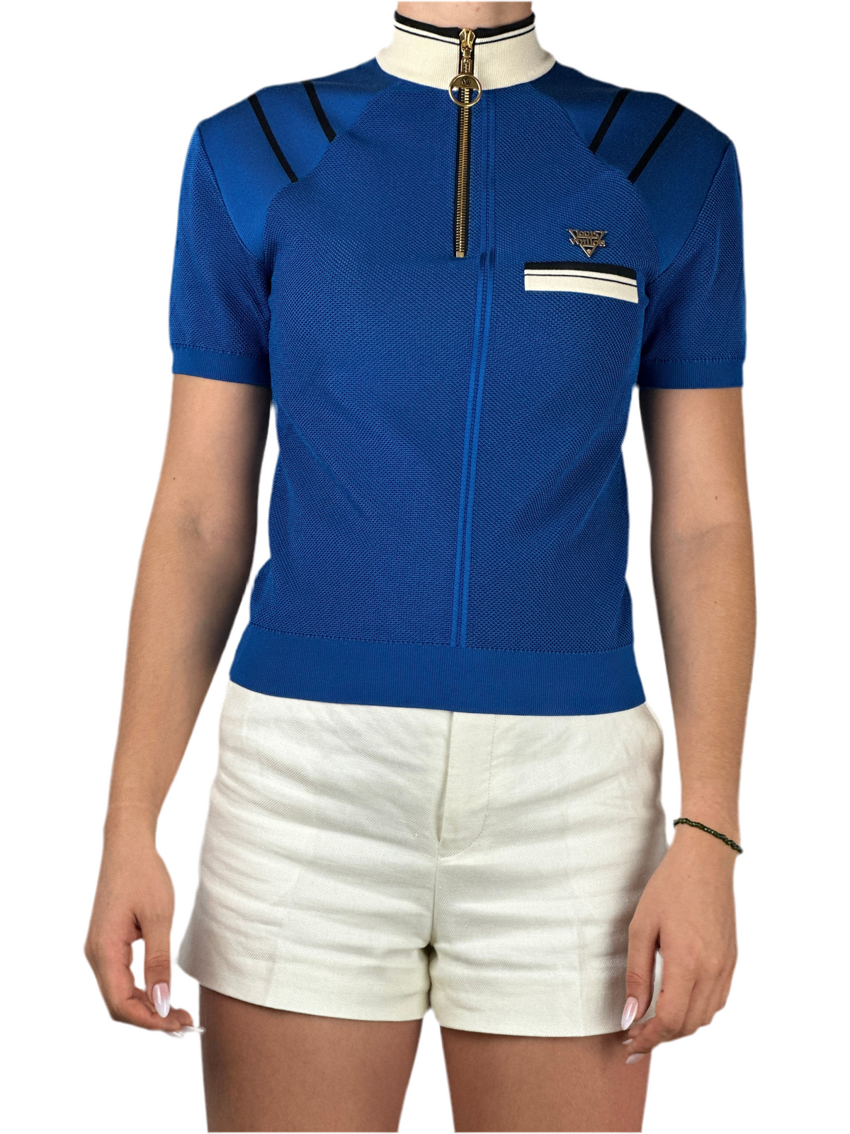 Louis Vuitton blue zip top with brooch - size 36