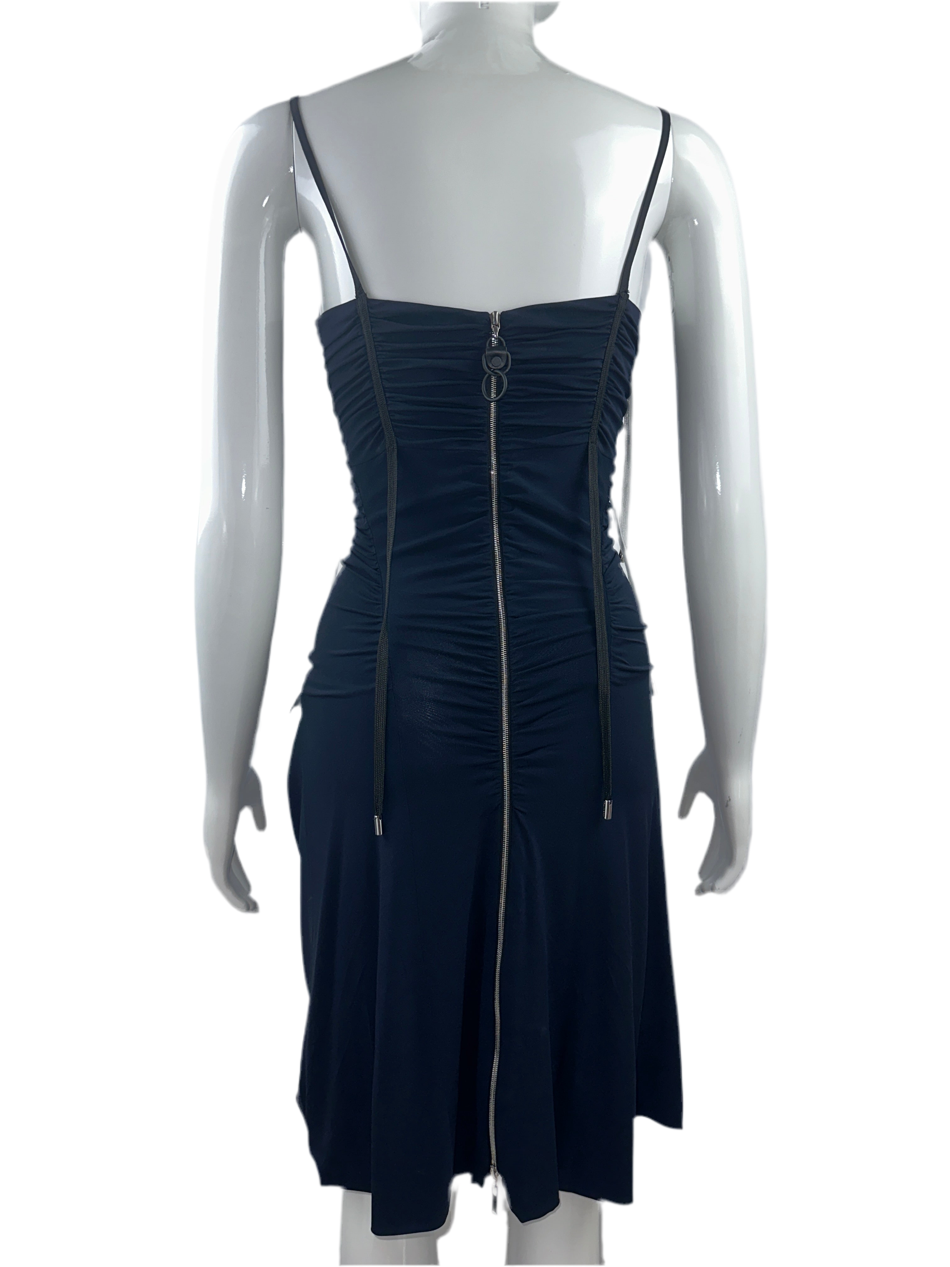 Louis Vuitton navy blue sleeveless V-neck dress with pocket detail and laces - size 34