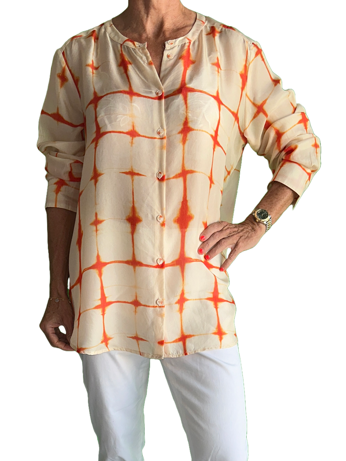 Momoni cream blouse with orange lines - size 42