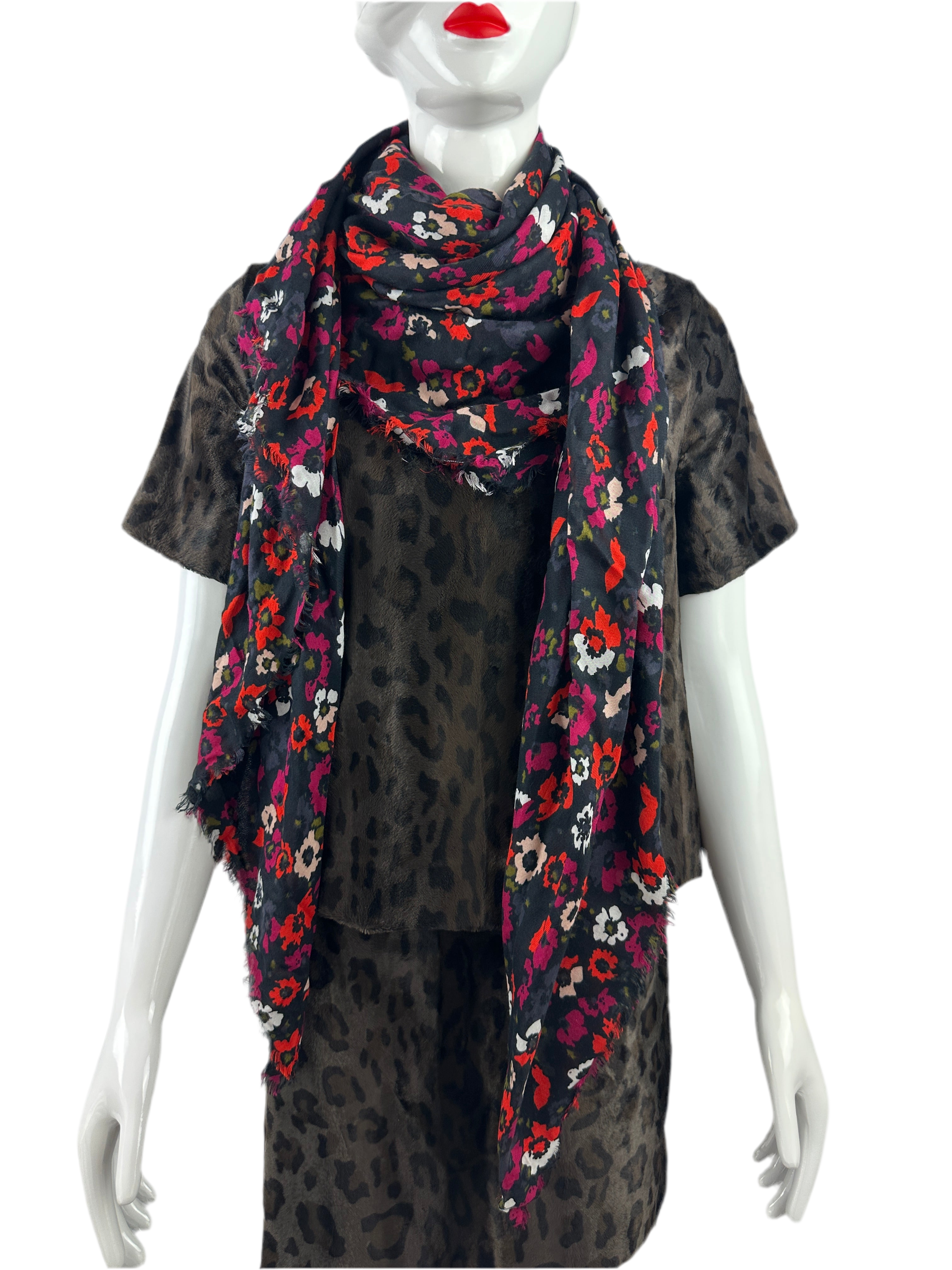 Comptoir des cotonniers scarf red flower pink