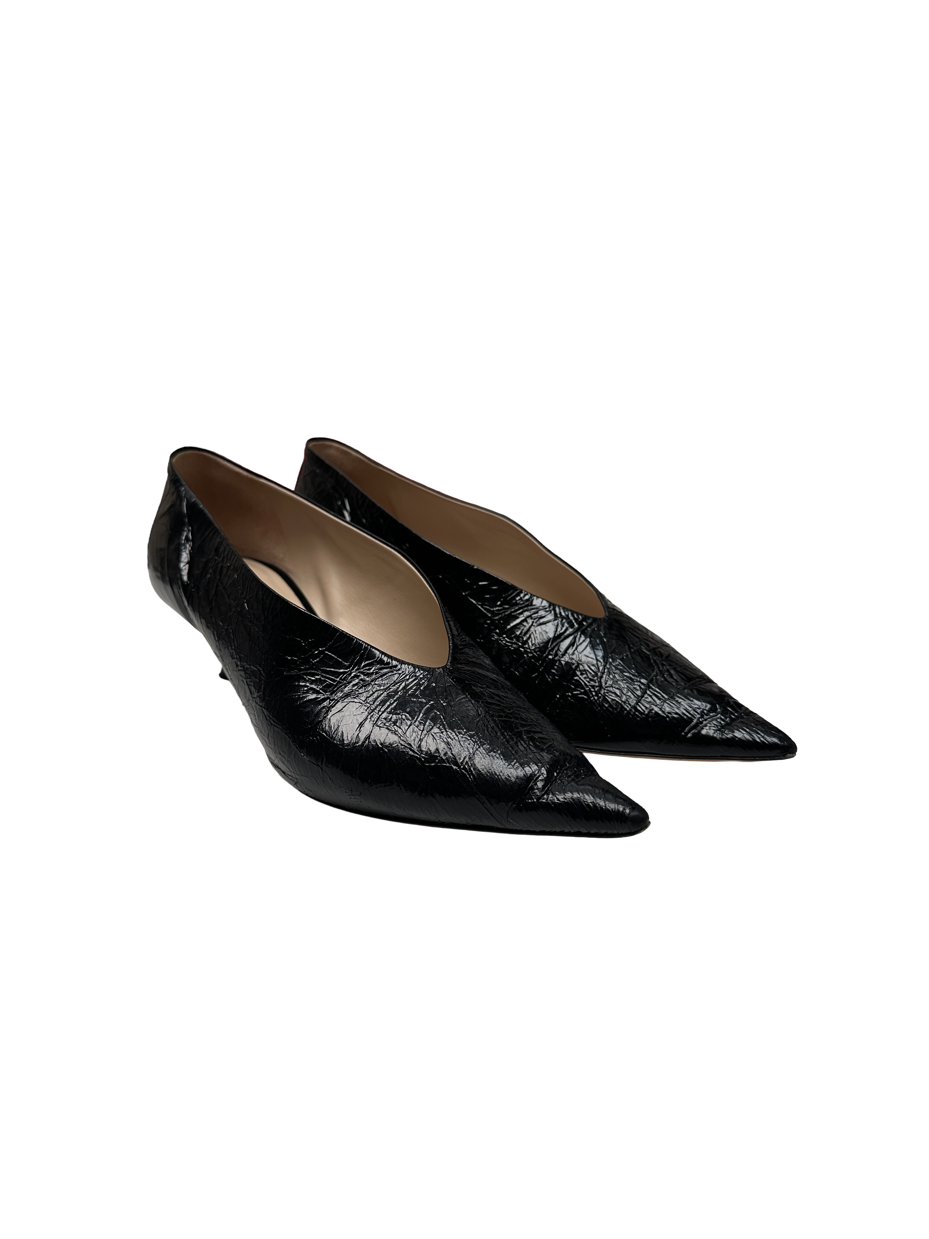 Le Monde Béryl black crinkled leather kitten heel pumps - size 37.5