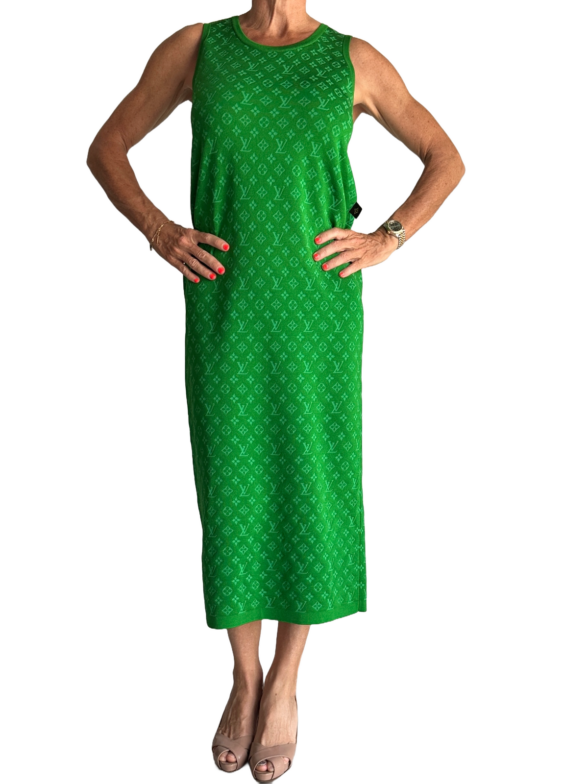 Louis Vuitton green monogrammed dress - size 34