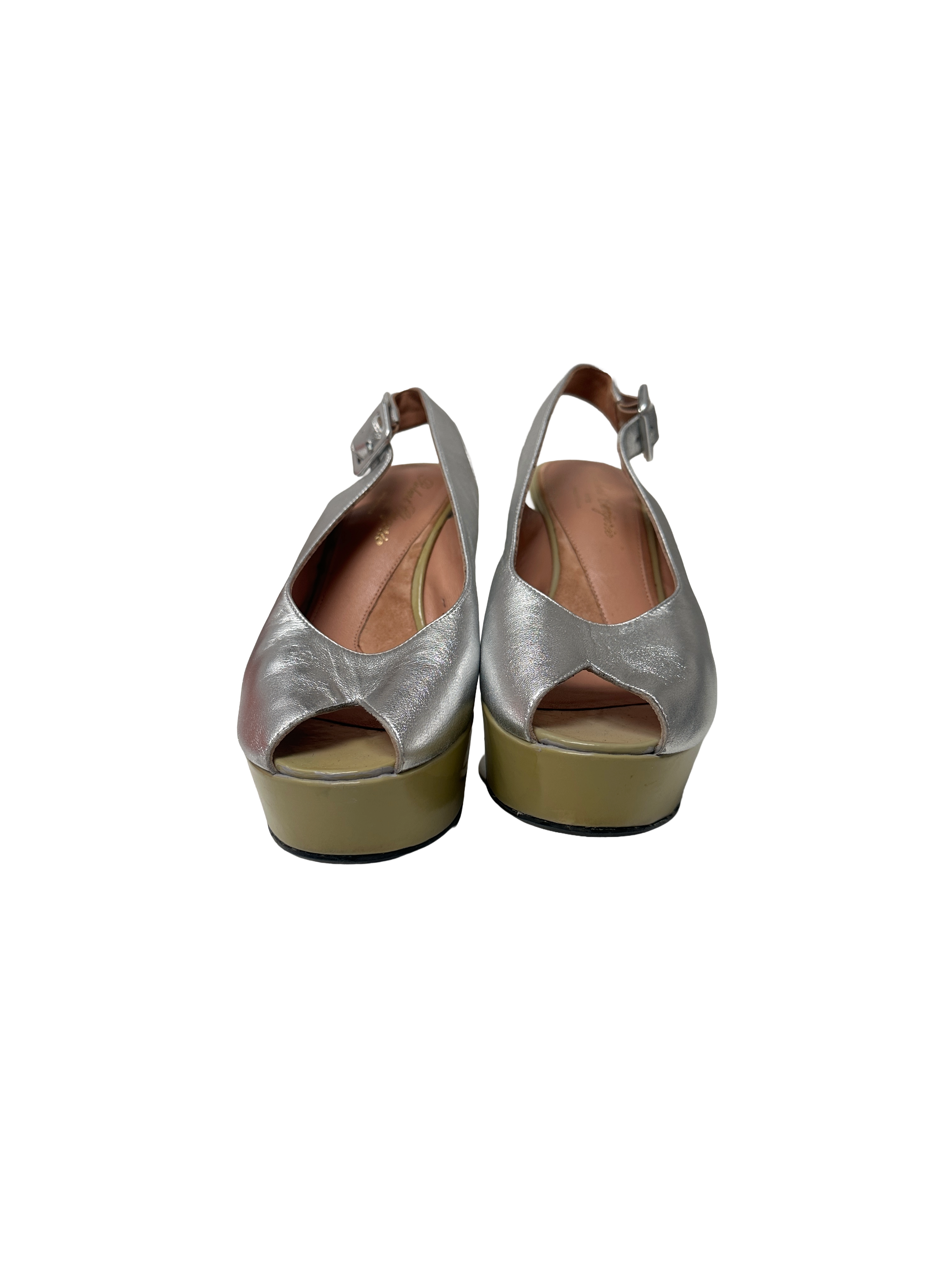 Robert Clergeri metallic leather slingback wedge sandals - size 39.5