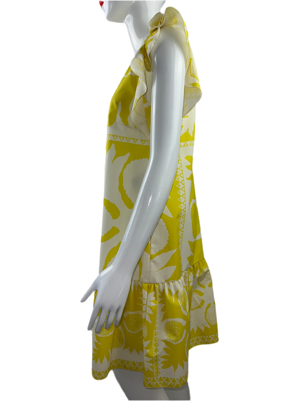 Red Valentino yellow and white dress with pattern and flounced sleeves - size 44