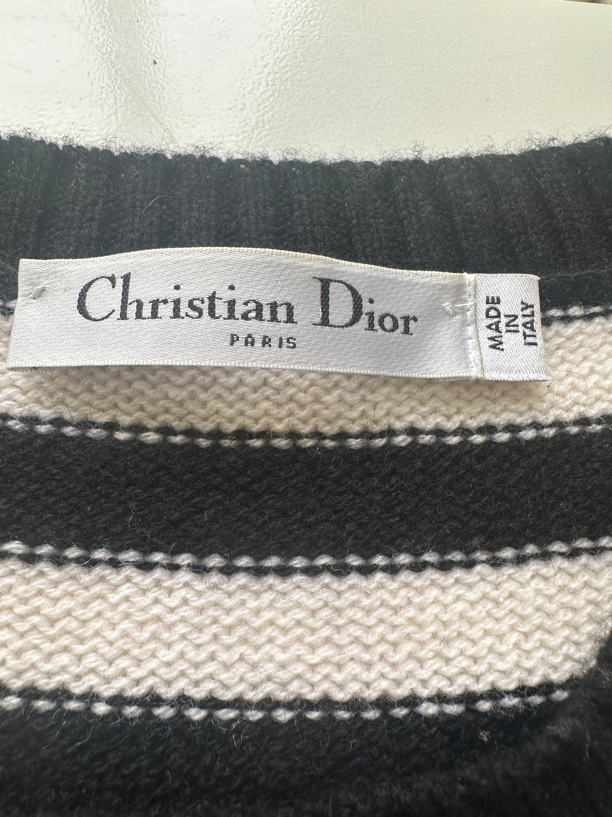 Dior black and white striped sweater with dragon on front - size 34