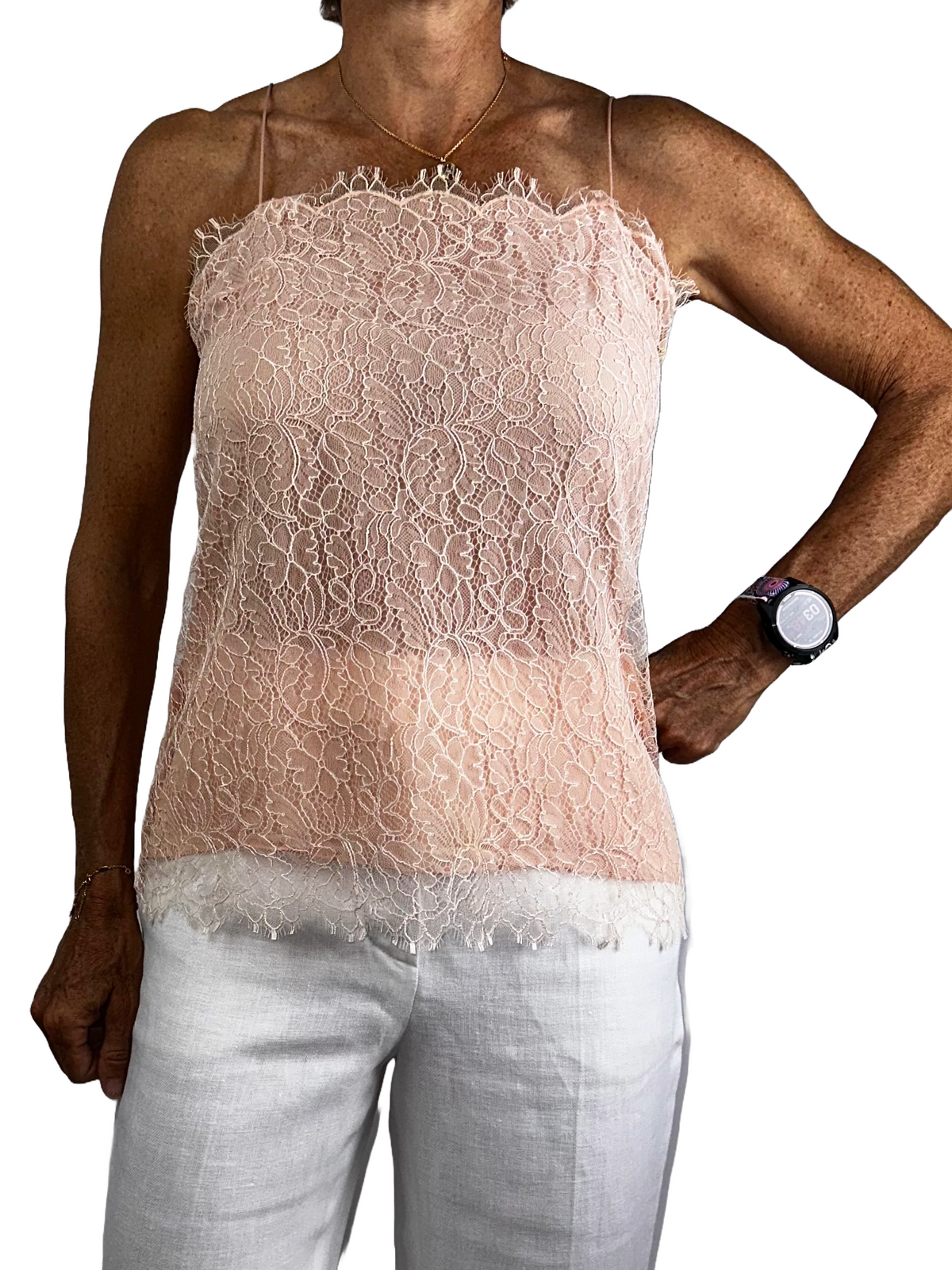 Chanel pink lace tee shirt - size 34