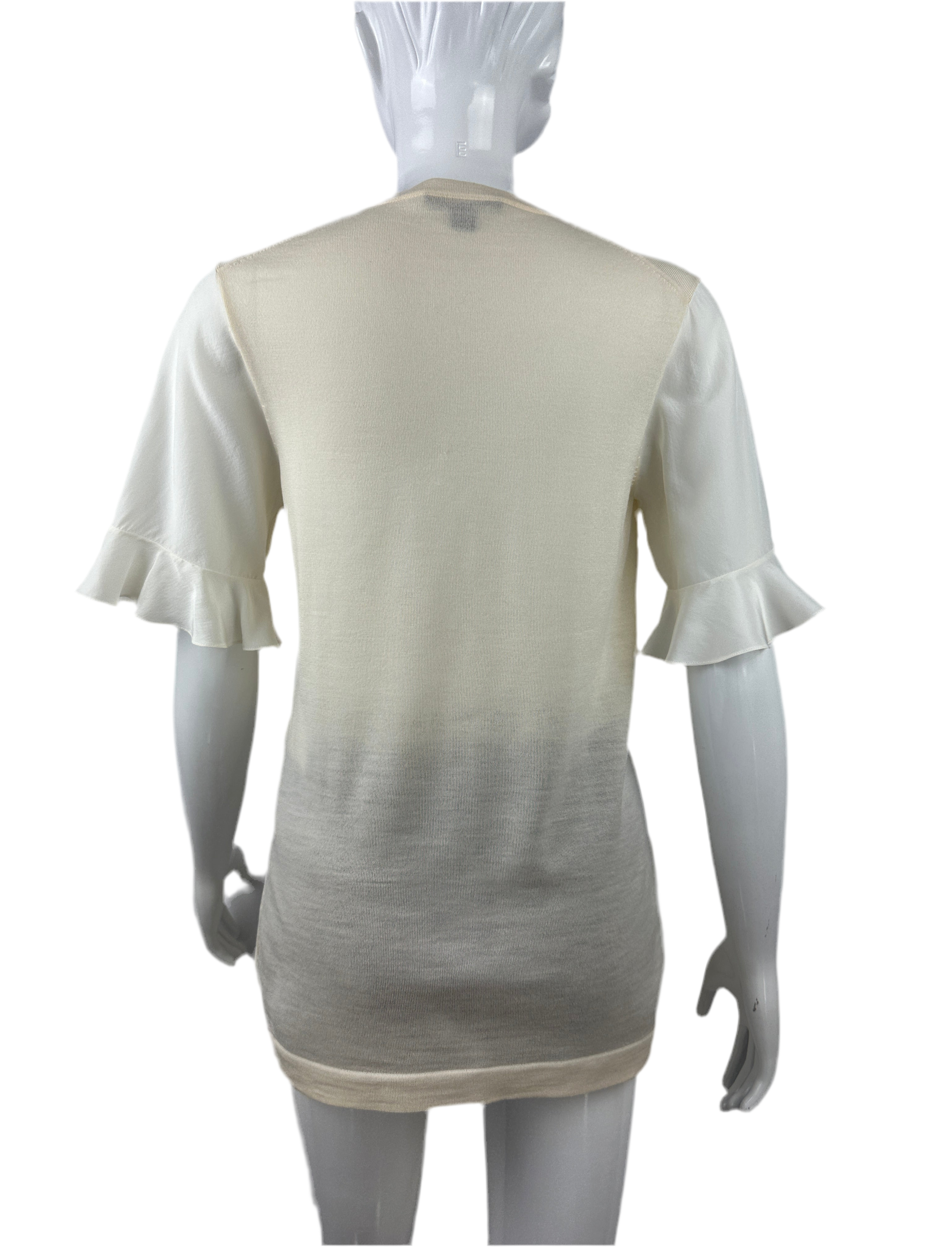Louis Vuitton white top with V-neck and silk sleeves - size 34