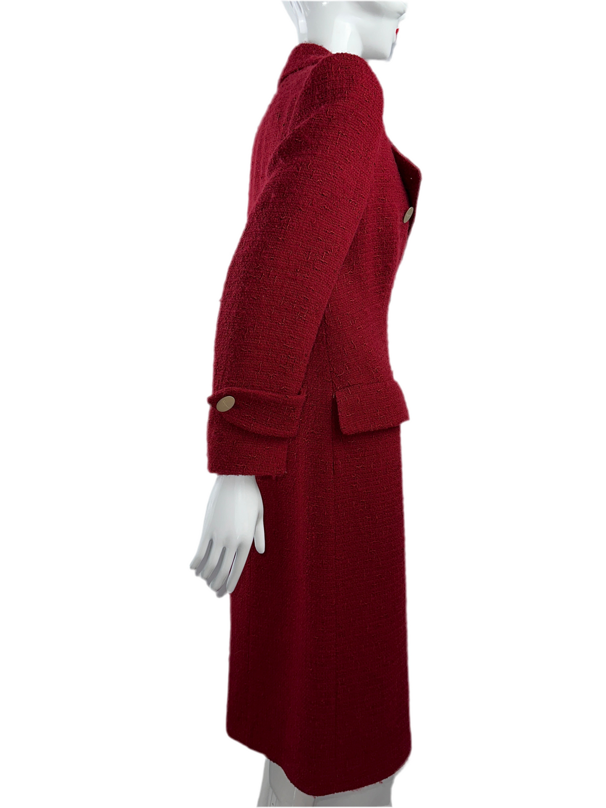 Salvatore Ferragamo long red coat with gold buttons and patch pocket - size 38