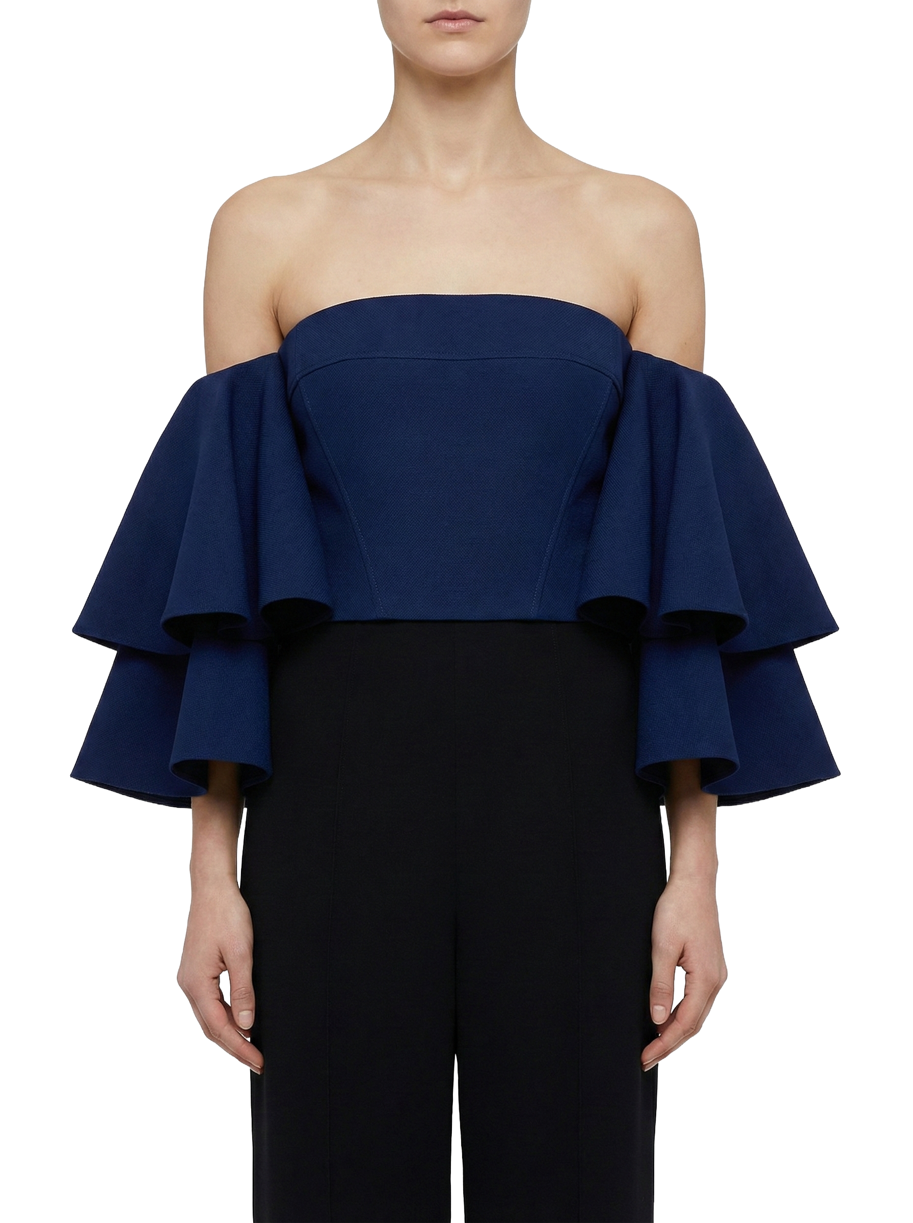 Solace London navy voluminous sleeve crop top - size 38