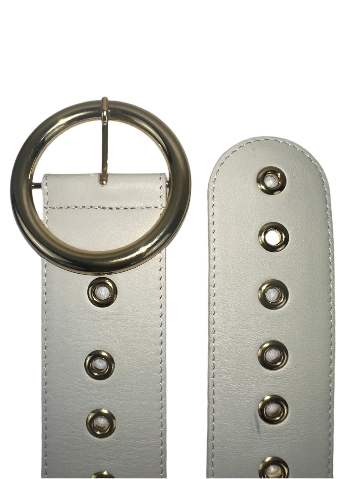 Elie Saab white belt with gold eyelets