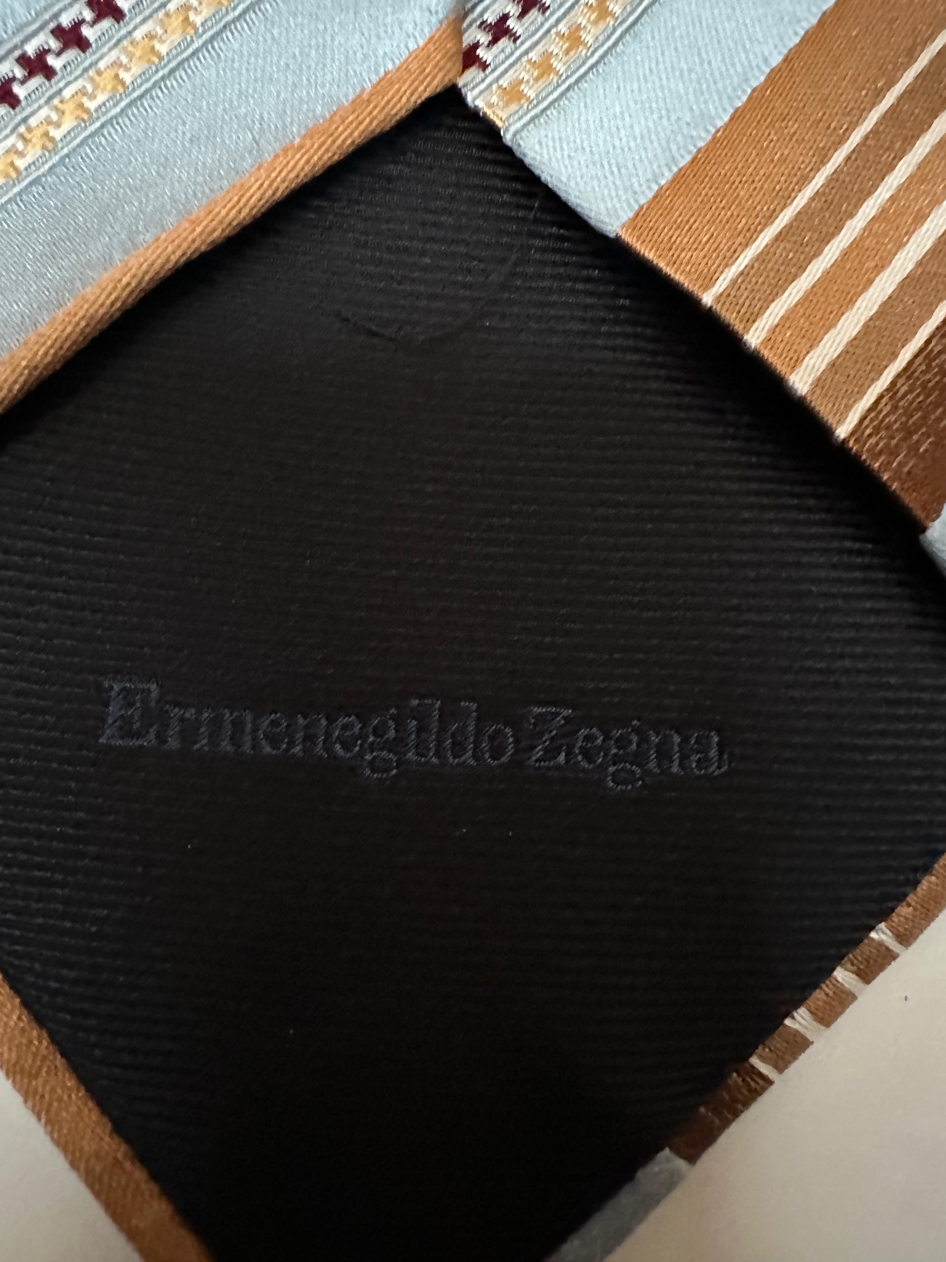 Ermenegildo Zegna silk tie (brown & light blue stripes)