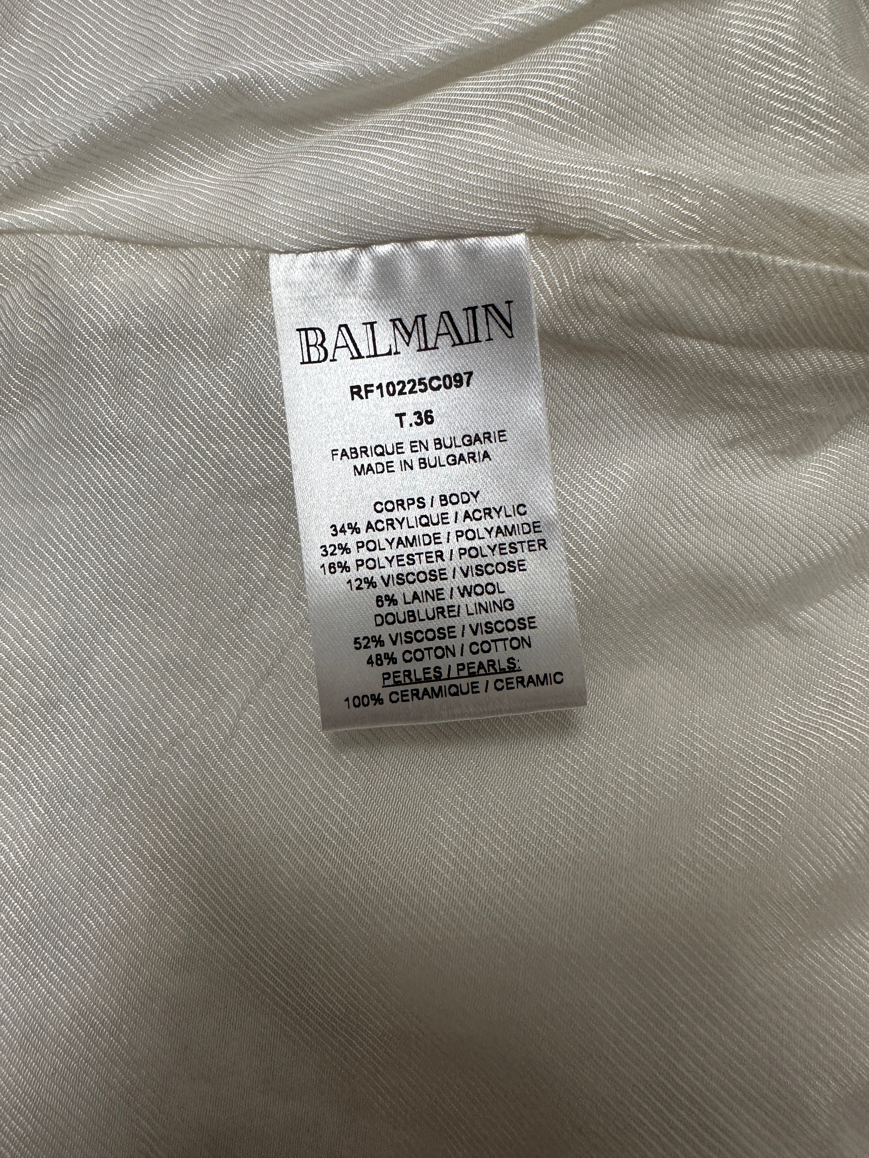Balmain white tweed pearl-embellishes top - size 36