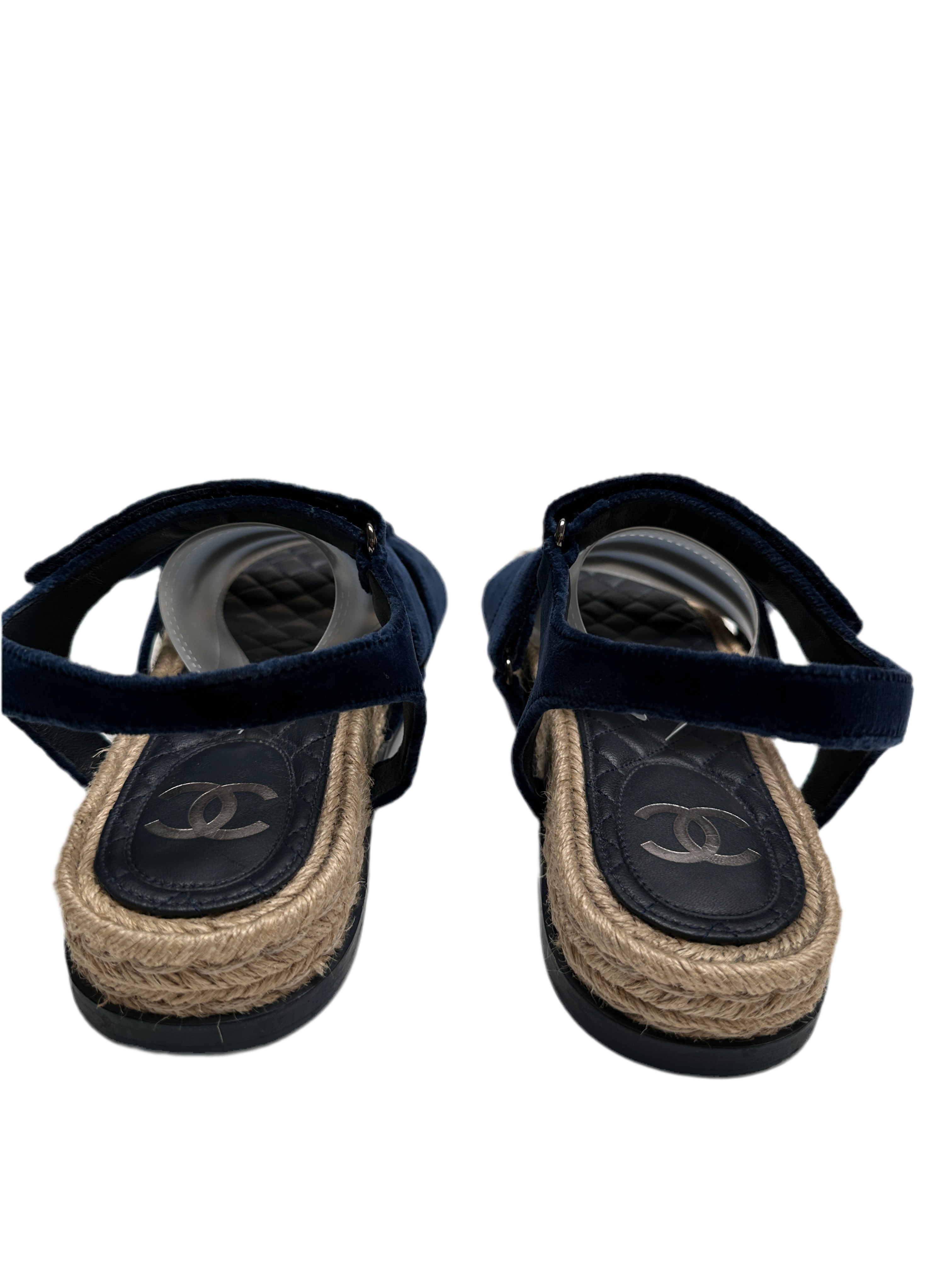 Chanel midnight blue velvet sandal - size 40