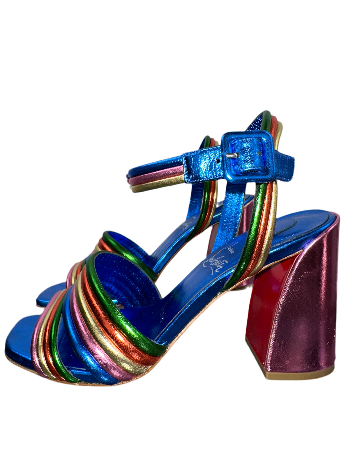 Louboutin Manola 85 Kid Laminato sandals in multicolor metallic leather - size 36