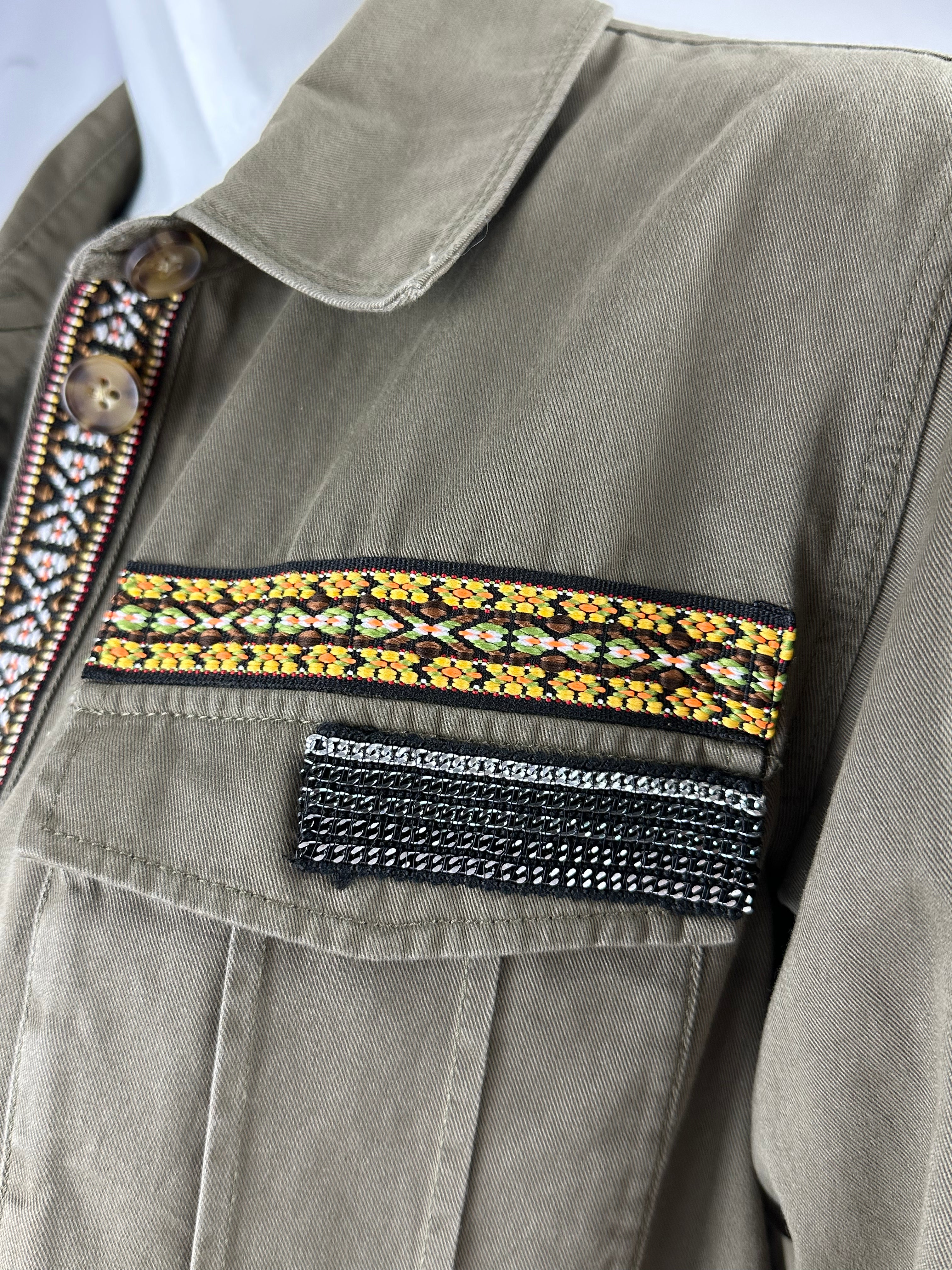 IKKS Khaki jacket "Make art not war" - size XS