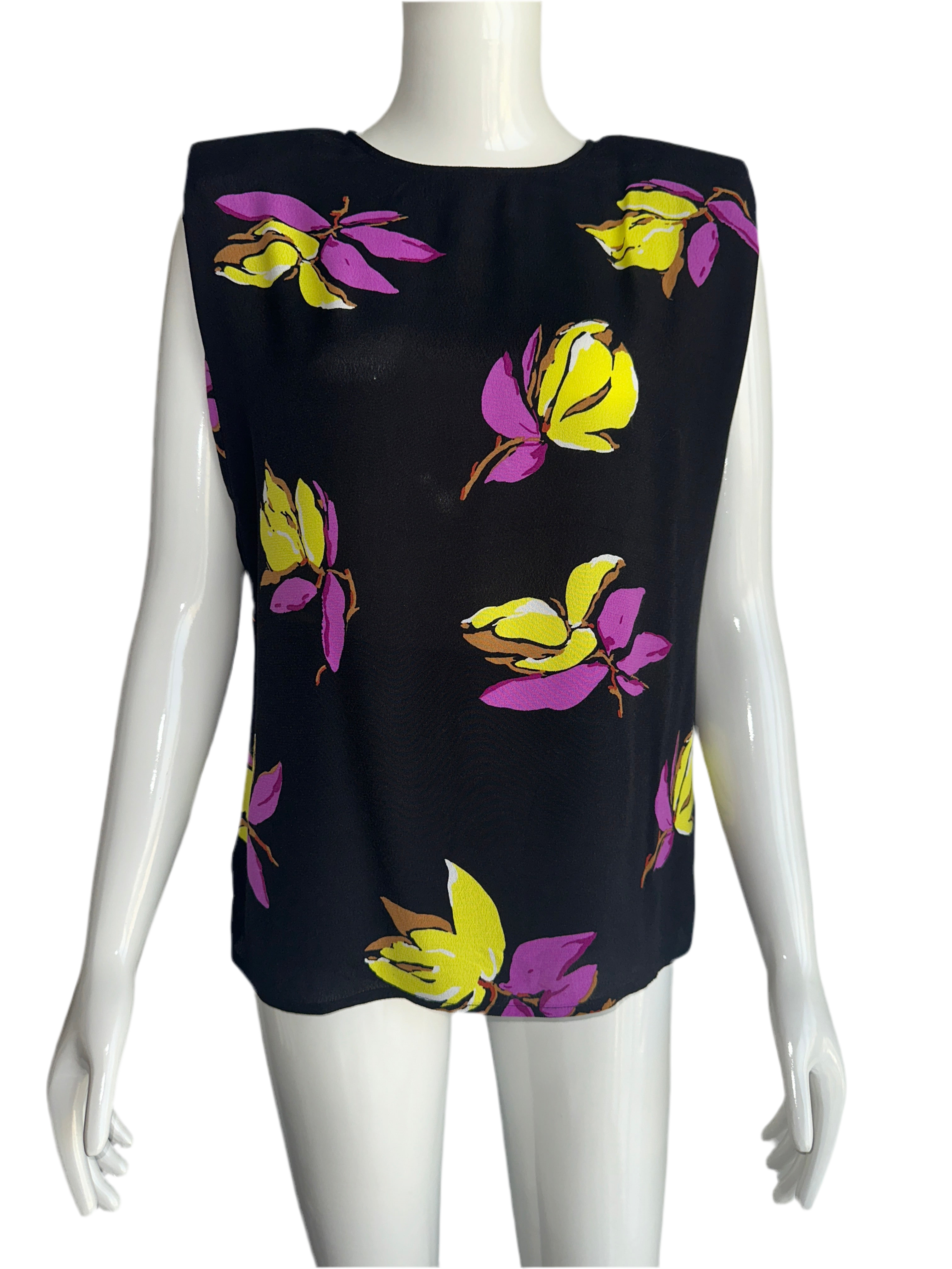 Essentiel Antwerp black top with flower motif epaulette - size 34