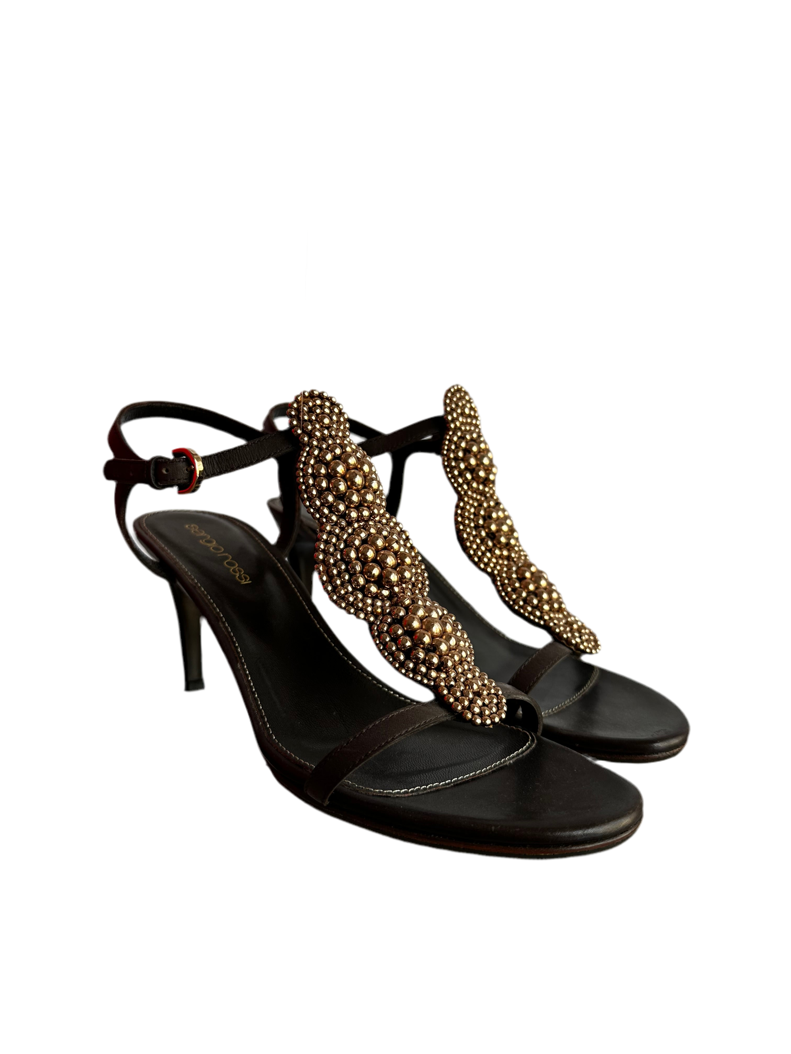 Sergio Rossi open heel with bronze detail - size 36