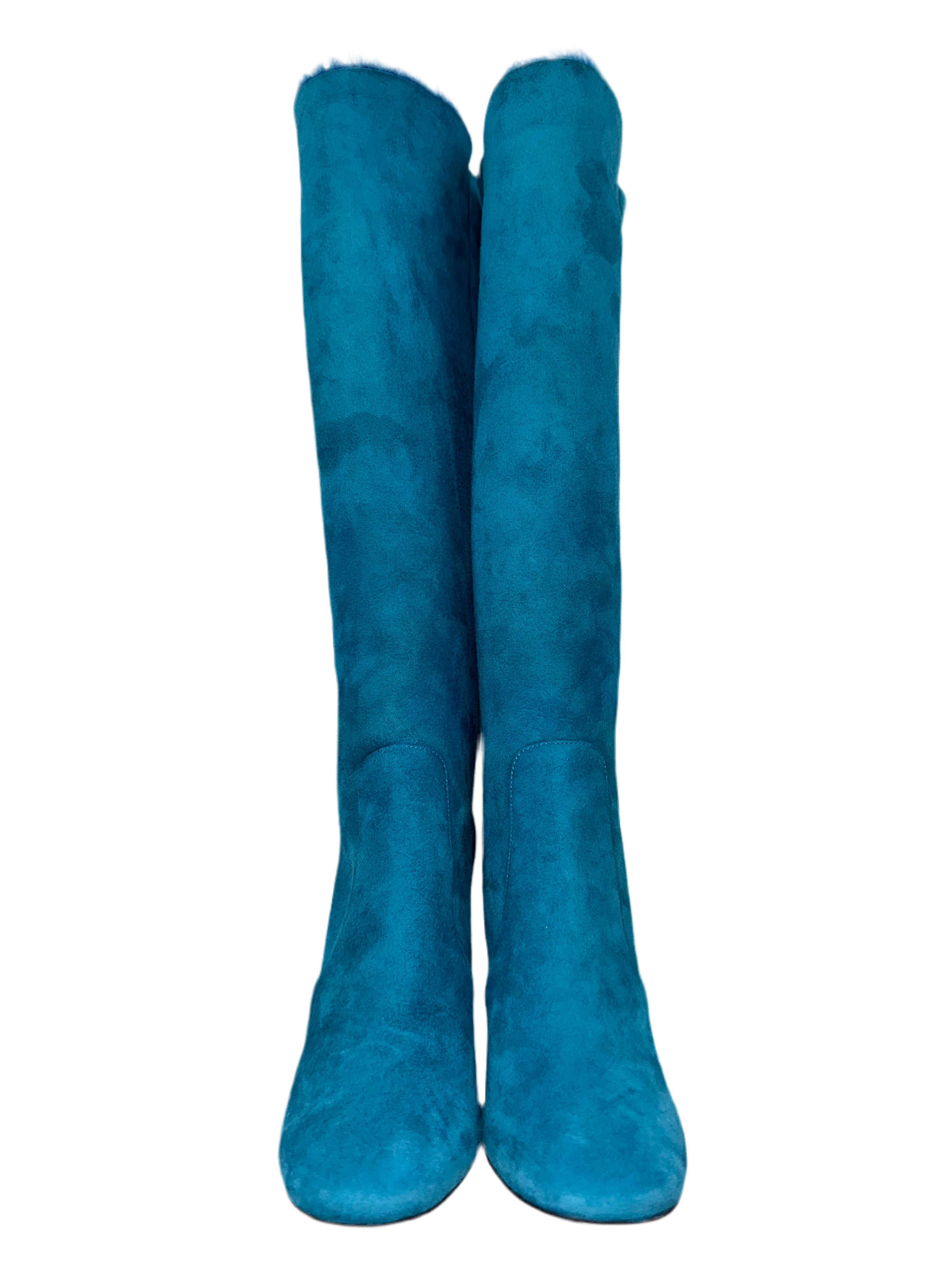 Jimmy Choo blue Suede & fur tattou pull on boots - size 36.5