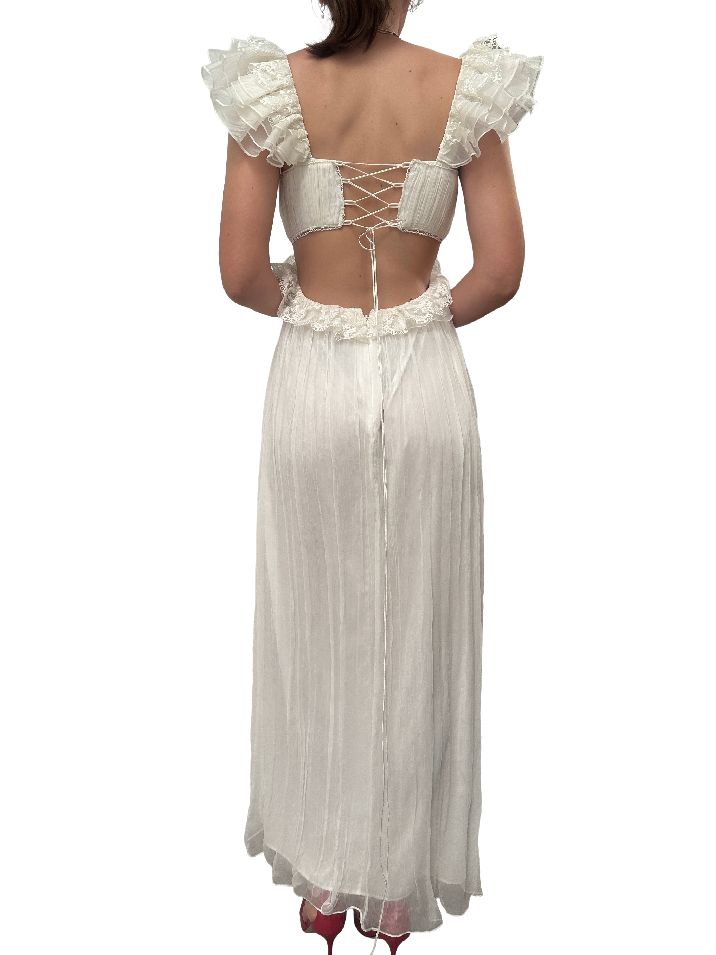 HHART white ruffled bohemian maxi dress - size 36