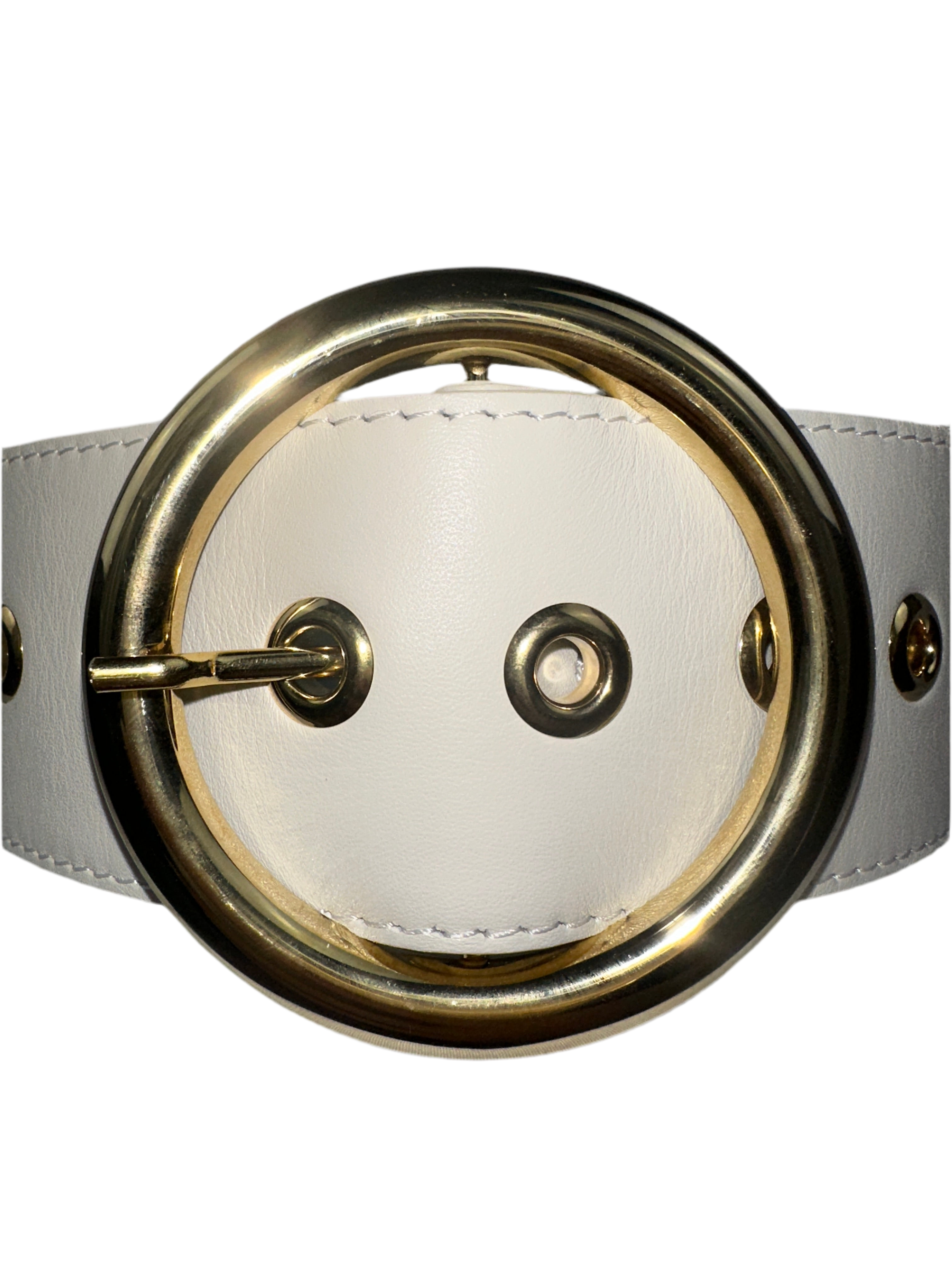 Elie Saab white belt with gold eyelets